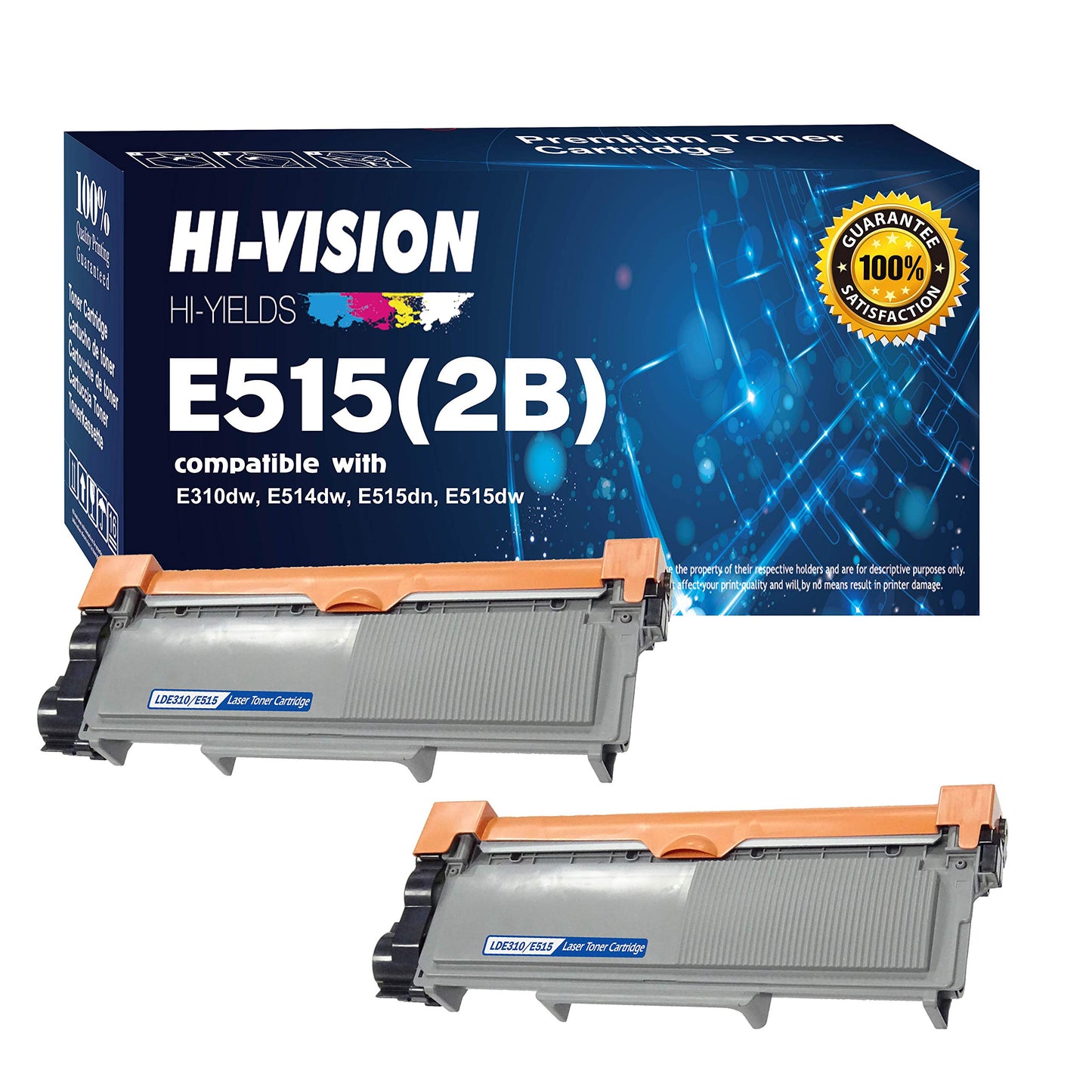 2 Pack HI-Vision® Compatible 593-BBKD (PVTHG) Toner Cartridge Replacement for E310dw E514dw E515dw E515dn Printers