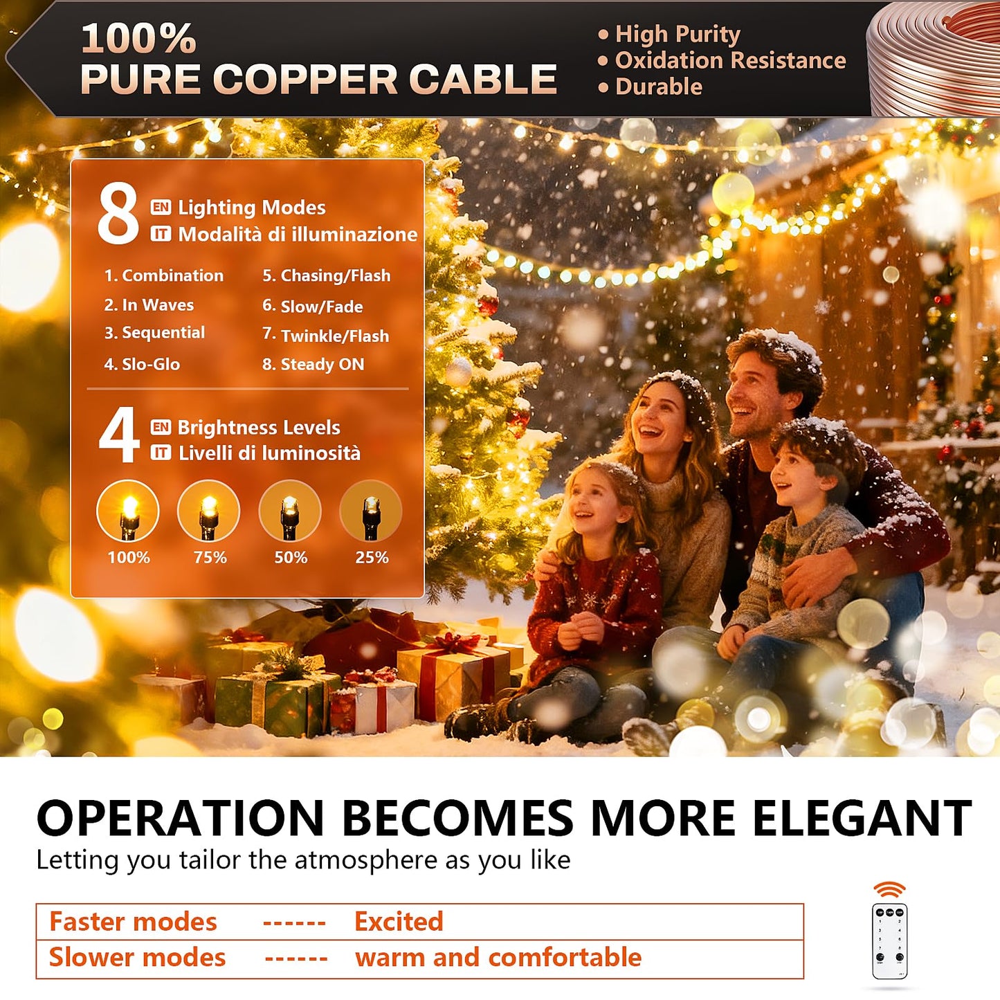 COCOSY Plug in 66FT 200 LED Fairy Christmas Tree String Lights 31V/8 Modes/Timer/Memory/IP44 Waterproof for Xmas Indoor Outdoor Bedroom Wedding