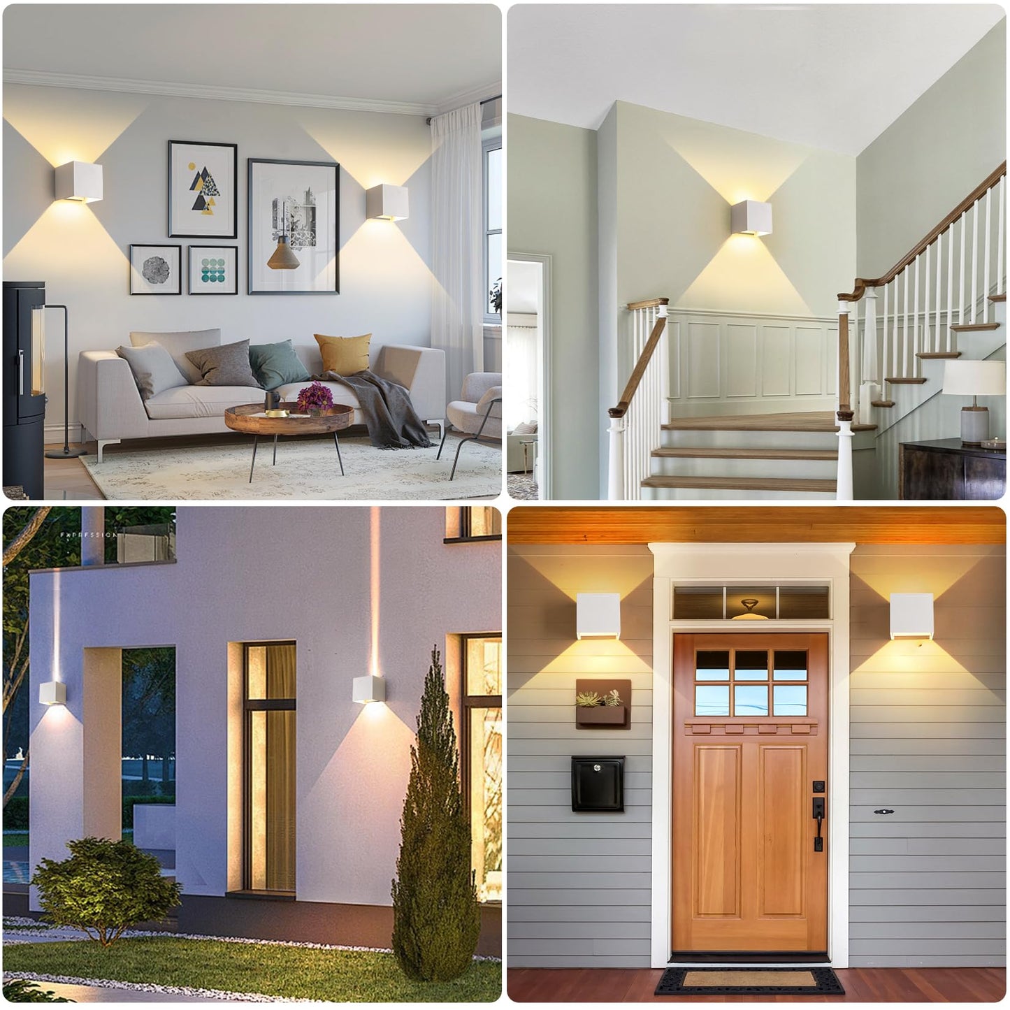 YCZM 2 Pack 3-Color Adjustable Modern Outdoor Wall Lights, 15W Square LED Exterior Wall Sconce, Up and Down Lighting Fixtures, IP65 Waterproof