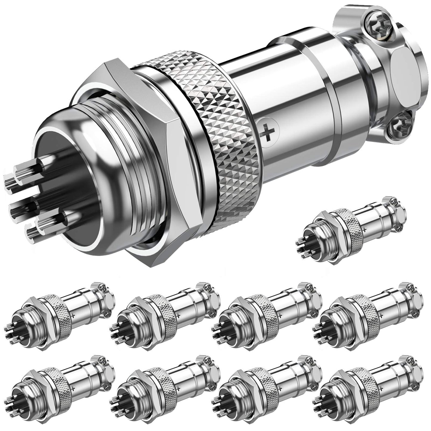 DIYhz 10 Pcs GX16 5 Pins Panel Metal Mount Circular Metal Aviation Connector Adapter Male Female Plug Socket