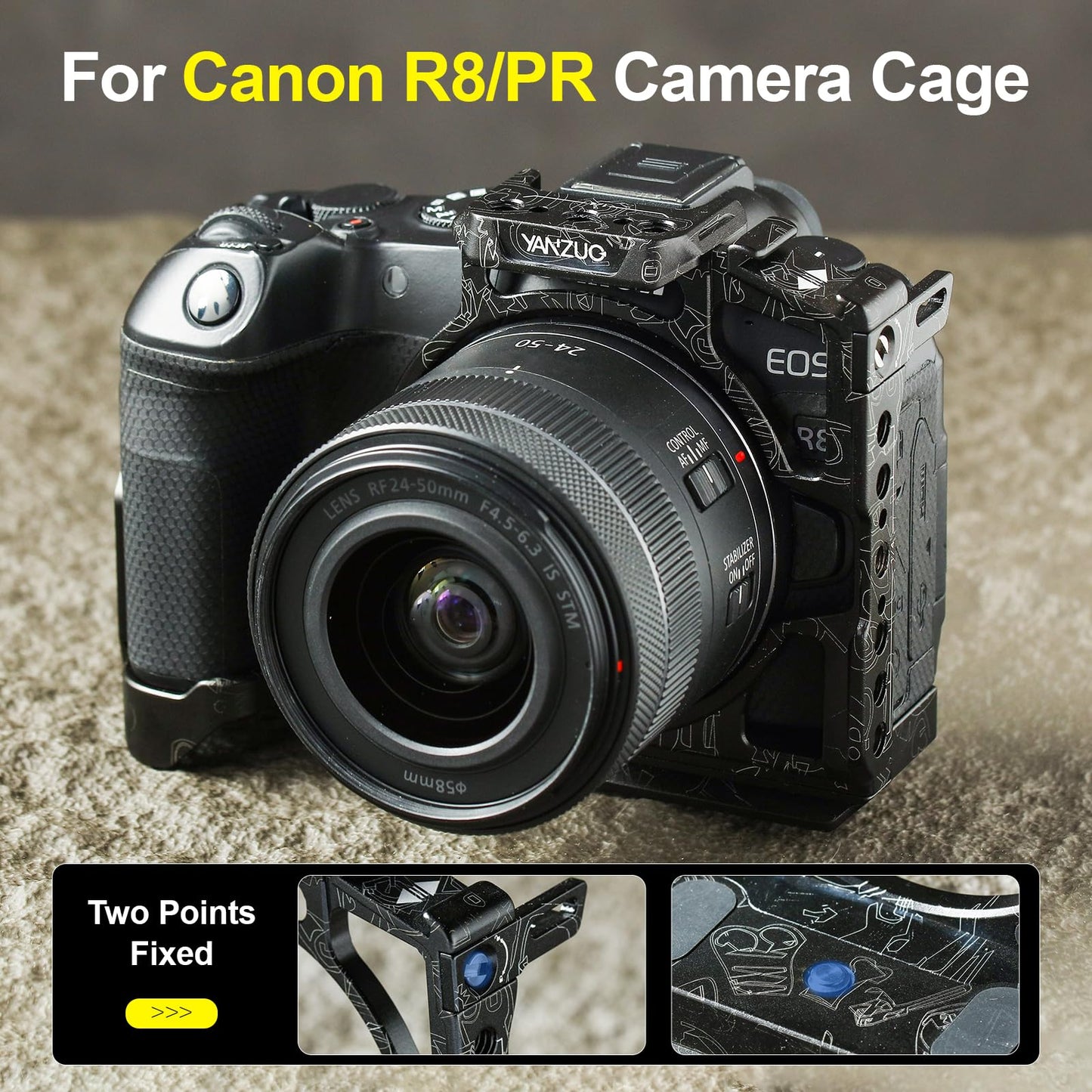 YANZUO Camera Cage for Canon R8 with Dual Cold Shoe Mount, Lightweight Modular Rig, Arca-Swiss Quick Release for Travel, YouTube, Photography