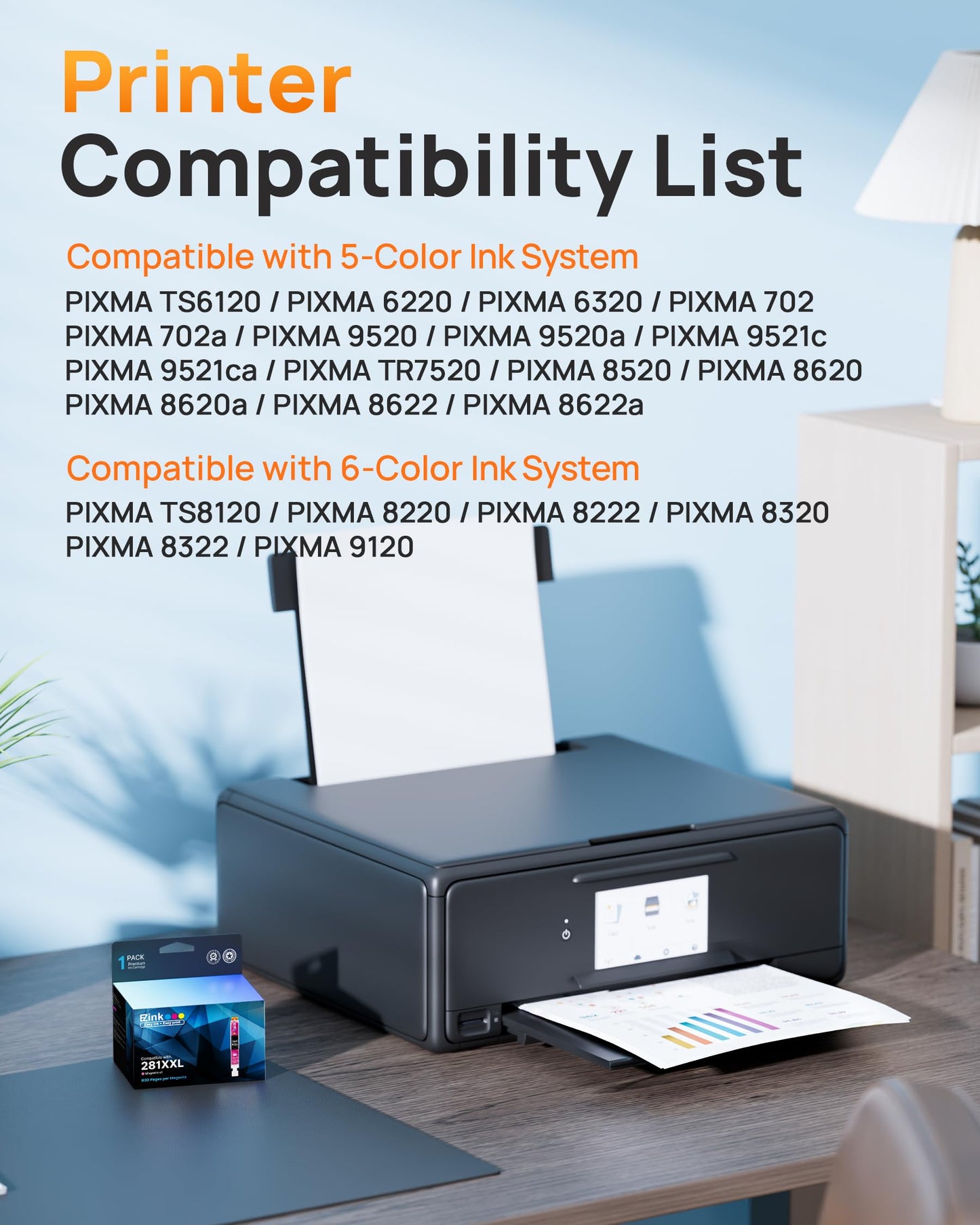 E-Z Ink Compatible Ink Cartridge Replacement for Canon 281XXL CLI-281XXL to use with TR8620a TR8620 TS702a TS9520 TS9521C TR8520 TS6220 TS6320 TS8220