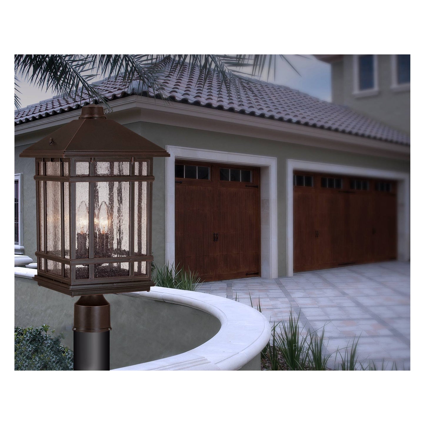 Kathy Ireland Sierra Craftsman Art Deco Outdoor Post Light Rubbed Bronze 18" Frosted Seeded Glass Panels for Exterior House Porch Patio Outside Deck