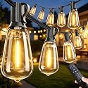 VOZUJI Outdoor Patio String Lights: 100Ft 30M Outside Waterproof Light - Remote Dimmable ST38 Shatterproof Bulb Connectable Hanging Outdoor Electric