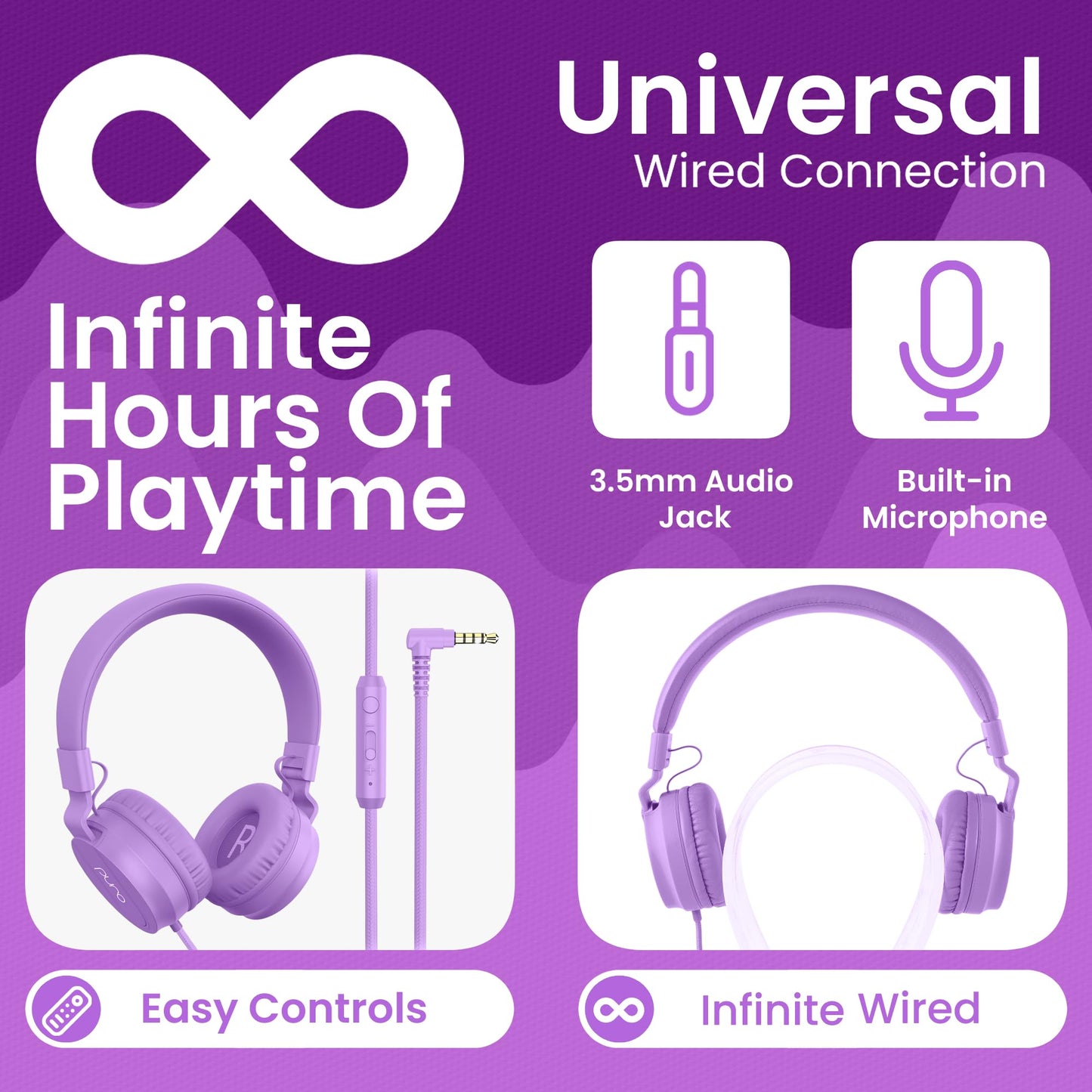 Puro Sound Labs - Kids Headphones, Volume-Limiting 85dB, PuroBasic, Purple