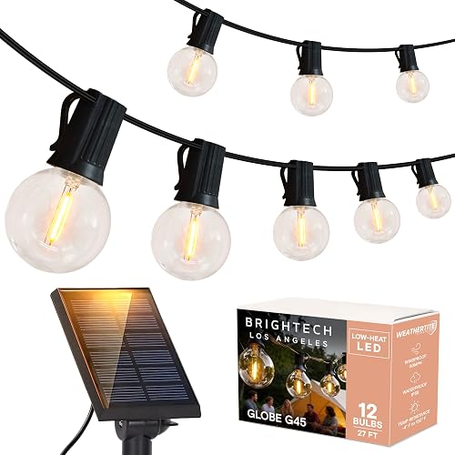 Brightech Ambience Pro Solar Powered LED Outdoor String Lights - 27 Ft Commercial Waterproof Patio Lights with Edison Bulbs - Durable String Lights