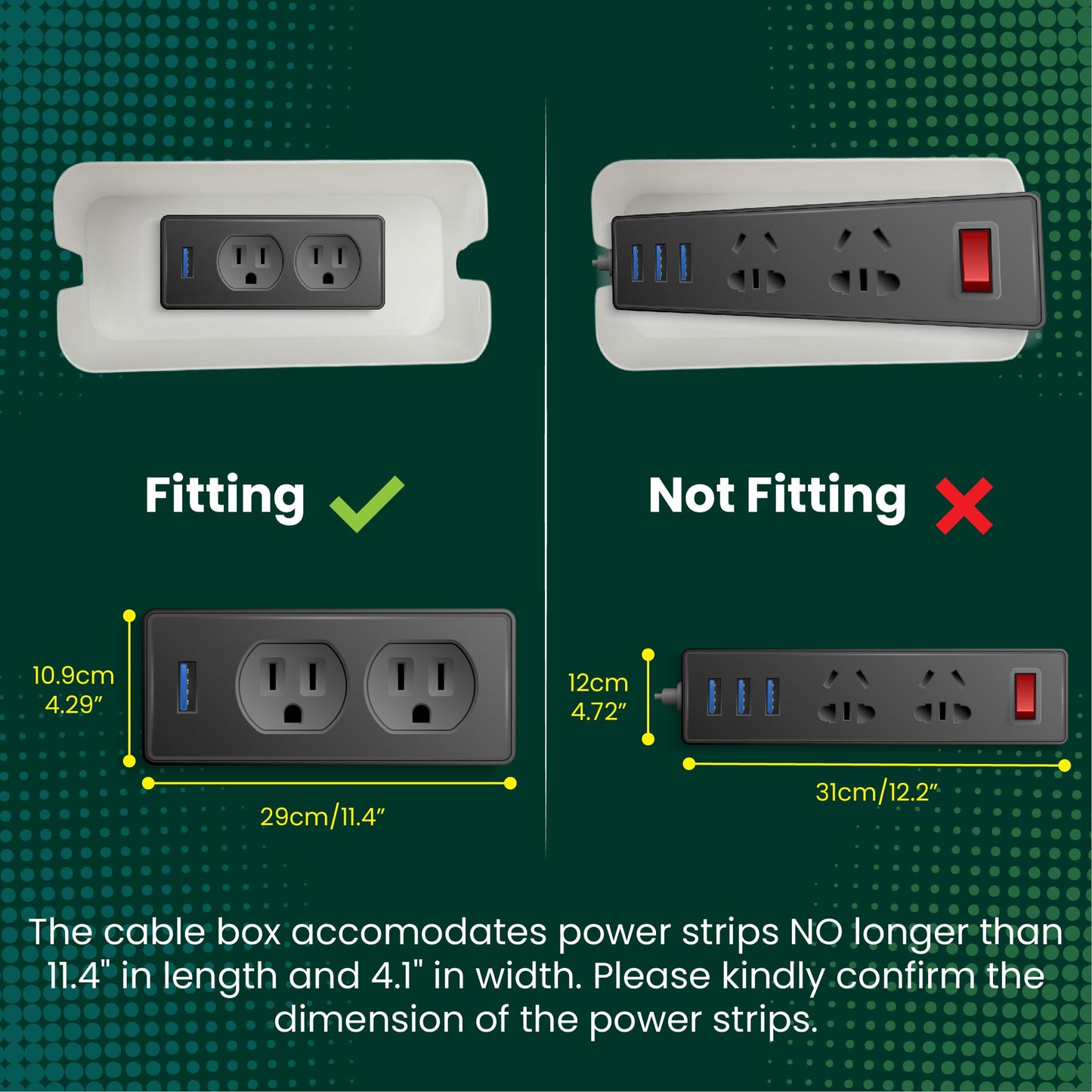 RICEXO Cable Management Box, 7 Holes, 12x5x4.5 inches, Wooden Lid Cable Organizer Box for Desk to Hide Power Strips, Tv Wires, ABS Material Cord Cover