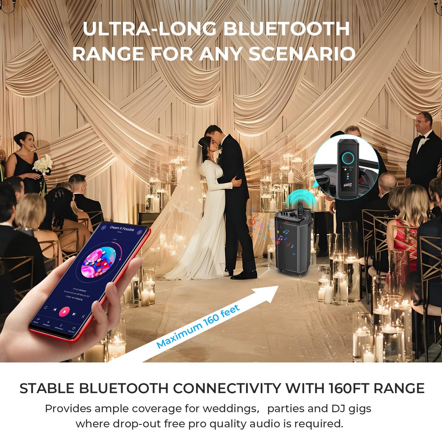 SINWE XLR Bluetooth Receiver, BT5.3 24bit/48kHz Hi-Fi Audio, Wireless Adapter for Mixer PA Speaker DJ System, 160ft Range 15H Battery, Dual Pack