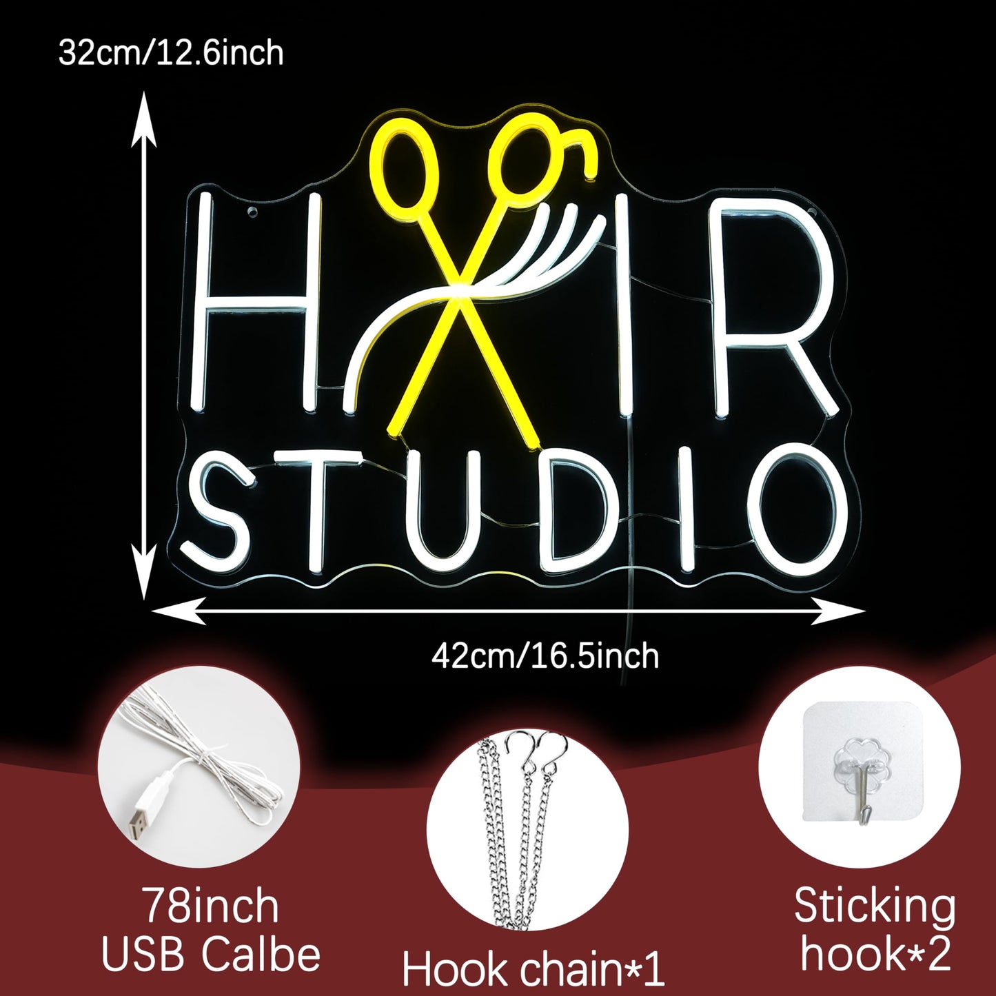 LIUOZHTEA Hair Studio Neon Sign for Wall Decor Usb Powered Stylish Hair Salon Led Sign Dimmable Beauty Salon Light Up Sign Haircut Neon Light