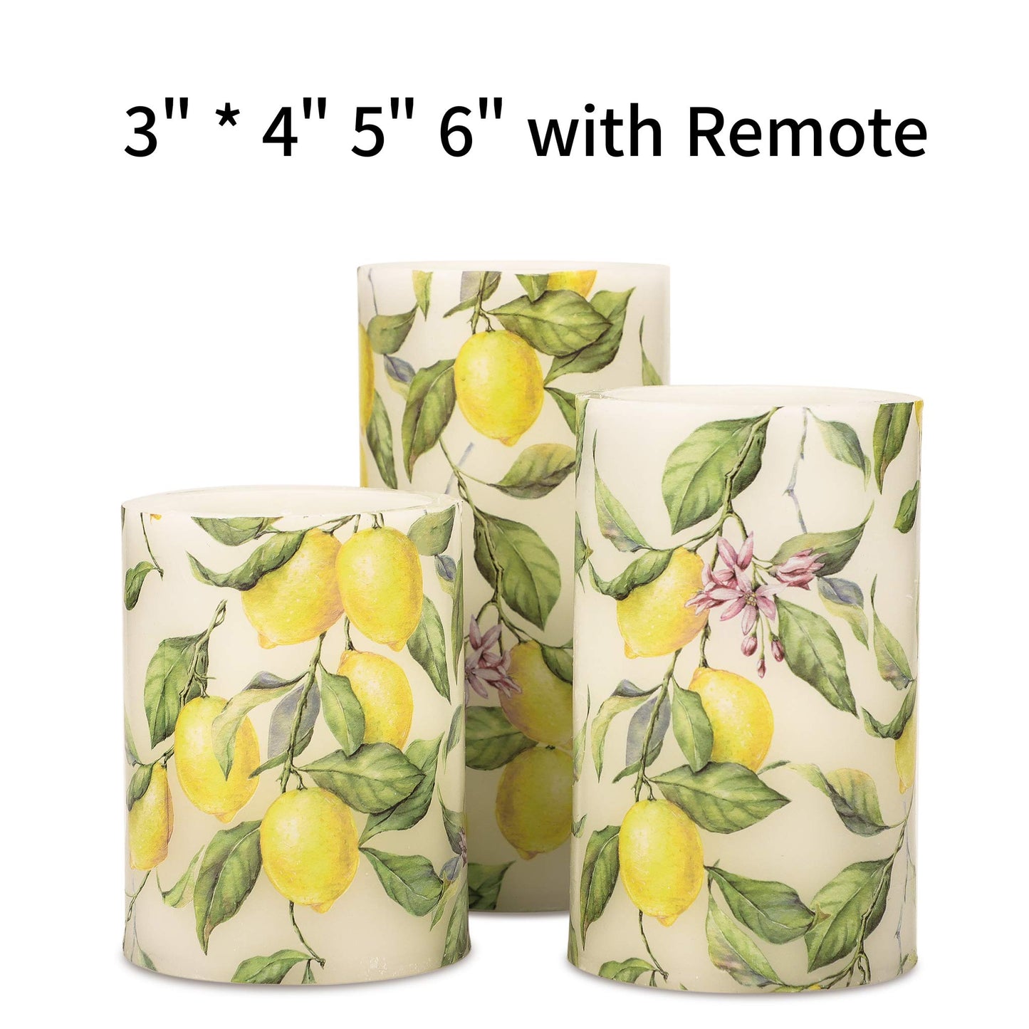 Crystal Club Lemon Flameless Candles with Remote and Timer, Battery-Operated Spring Theme LED Pillar Candles, Realistic Candle for Home Birthday Party