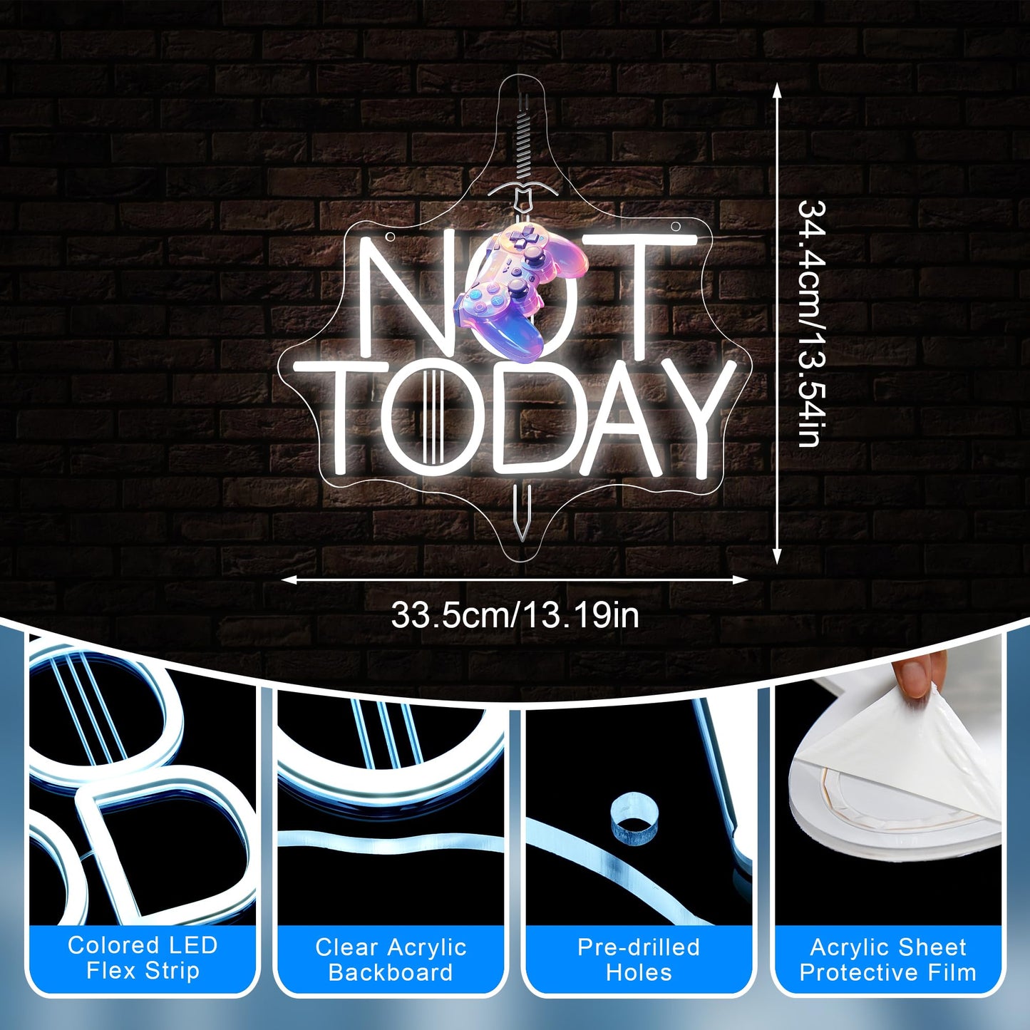 Sword Neon Sign Not Today for Wall Decor - Thrones Neon Acrylic USB Powered LED Wall Art Decor, Light Up Sign Dimmable, for Man Cave Bedroom Living