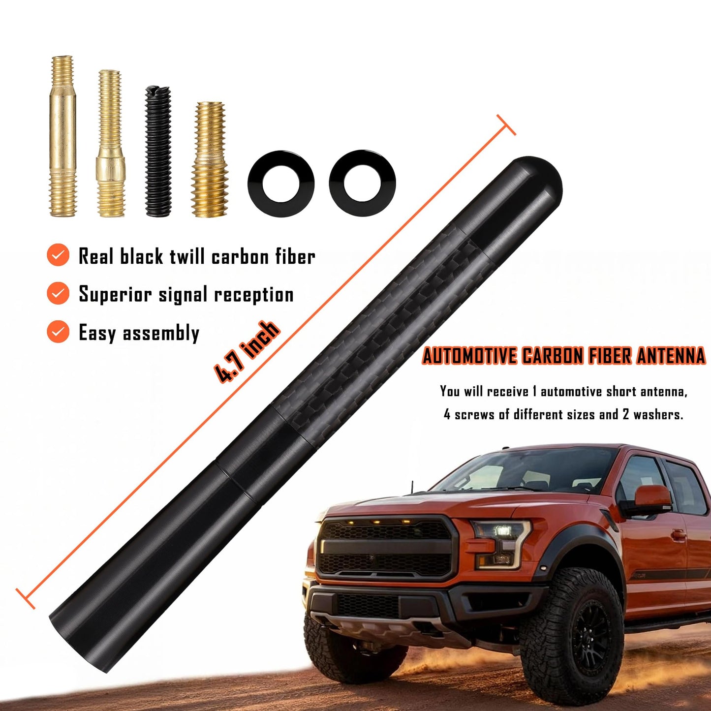 AXECO 4.7" Carbon Fiber Antenna Topper Aerial Stubby Replacement for Chevy Silverado GMC Sierra 1500 2500 3500 Mast Vehicle AM/FM Radio Reception