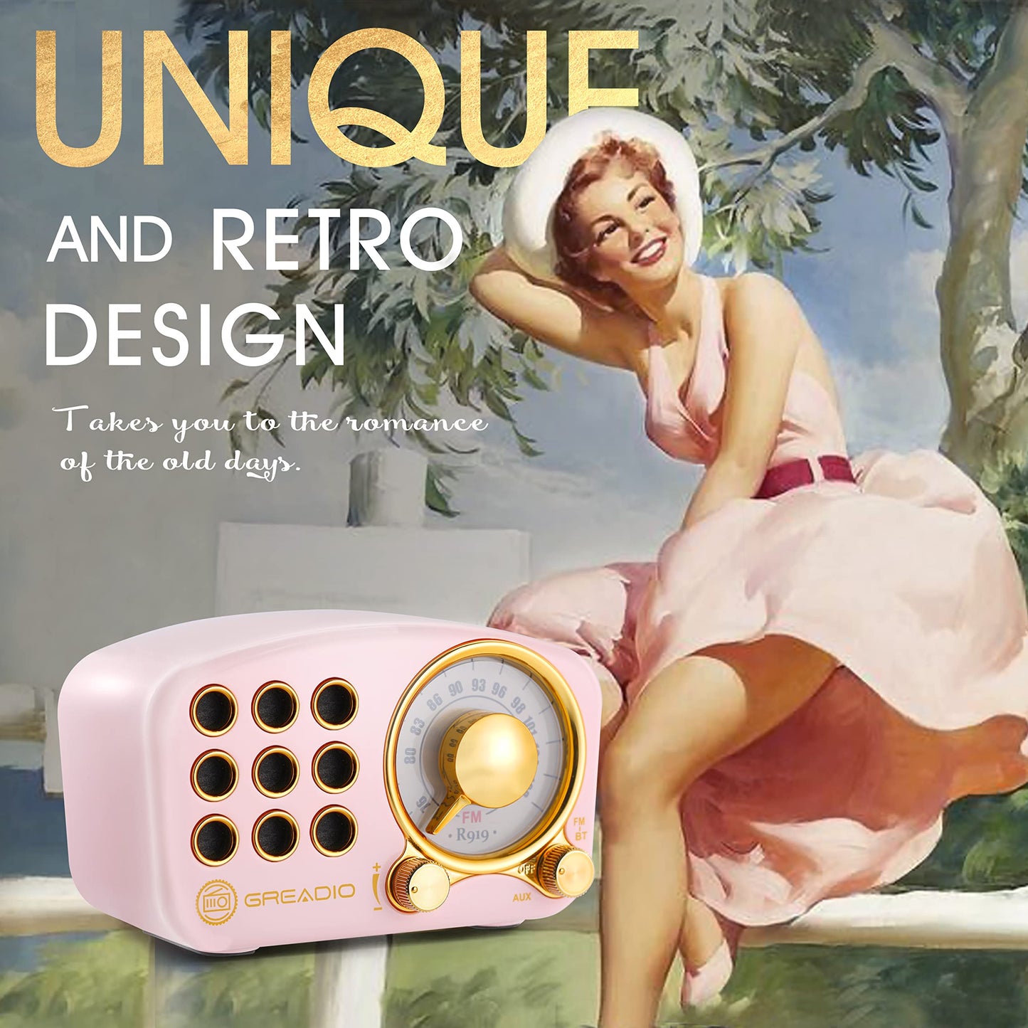 Retro Bluetooth Speaker, Vintage Radio-Greadio FM Radio with Old Fashioned Classic Style, Strong Bass Enhancement, Loud Volume, Bluetooth 5.0 Wireless