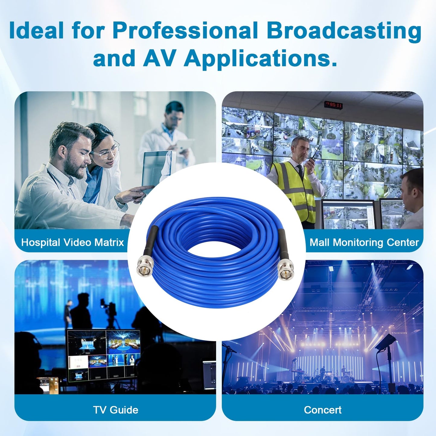 XRDS -RF SDI Cable 100 FT, HD-SDI / 3G-SDI / 6G-SDI BNC to BNC Digital Video Cable, High-Speed Signal Transmission, Low Signal Loss for Broadcast