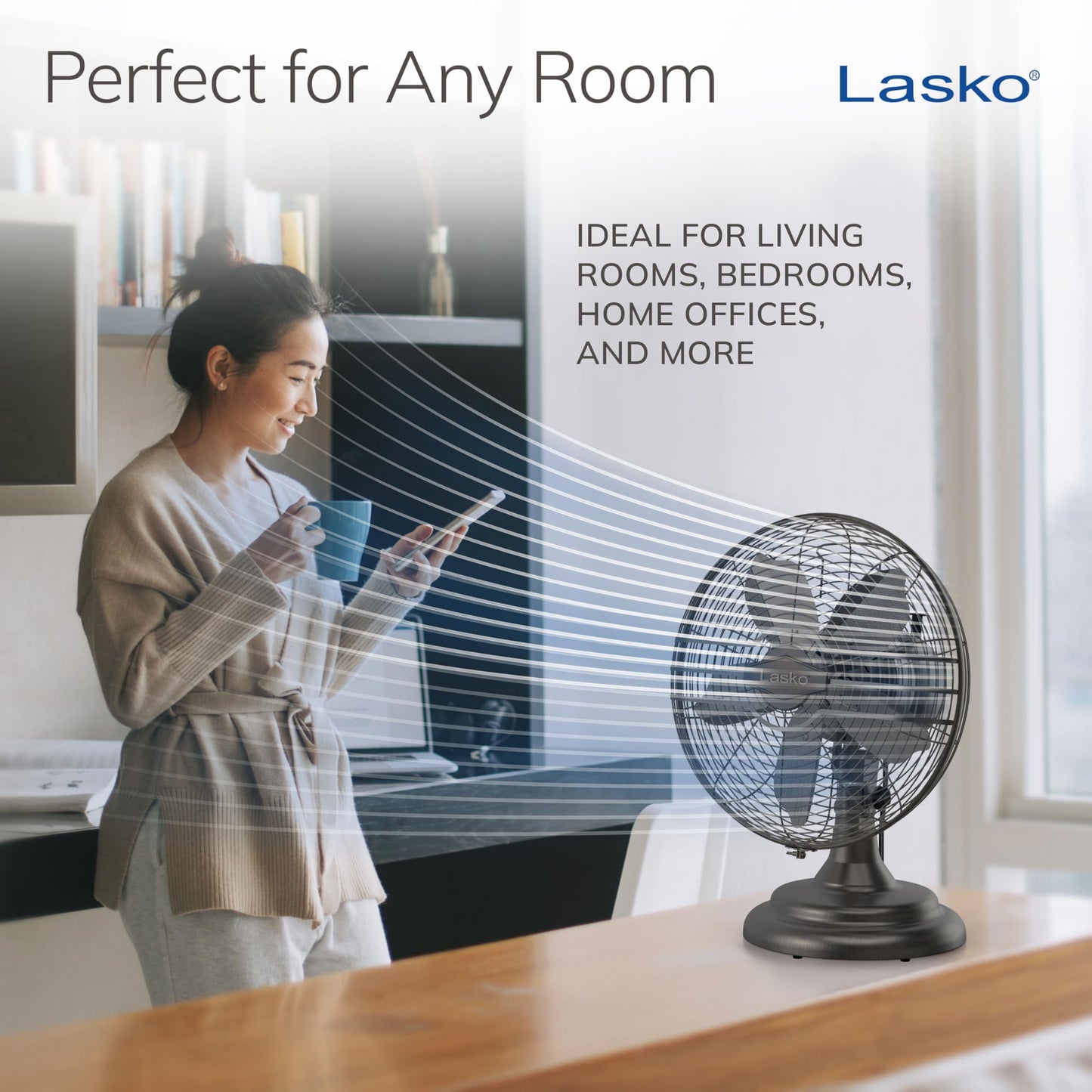 Lasko Oscillating Table Top Fan, Portable, 3 Quiet Speeds, for Bedroom, Kitchen and Office, 17", Bronze, R12210