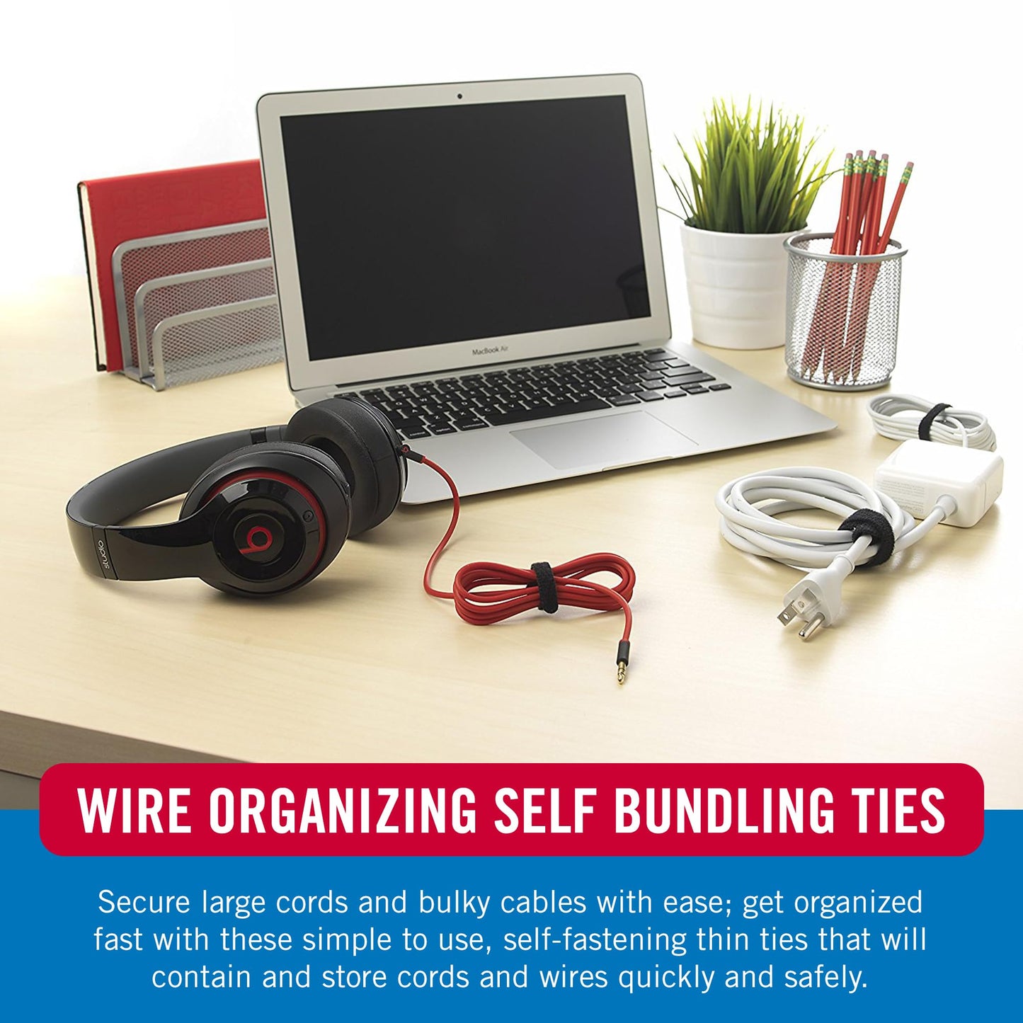VELCRO Brand ONE-WRAP Cable Ties | 25Pk | 8 x 1/2" Black Cord Organization Straps | Thin Pre-Cut Design | Wire Management for Organizing Home, Office