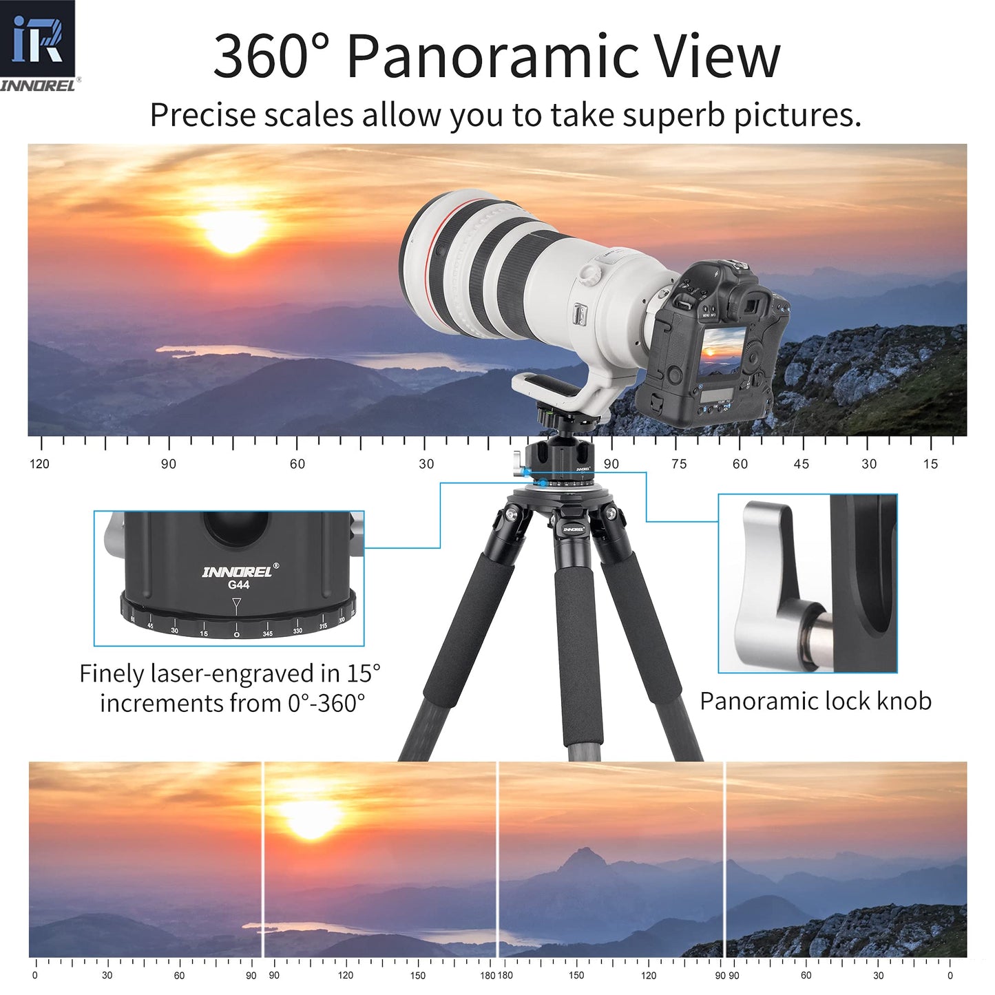 Low Profile Tripod Ball Head-INNOREL Panoramic CNC Metal Camera Tripod Ballhead with 1/4" Arca Swiss Quick Release Plate Aluminum Alloy head