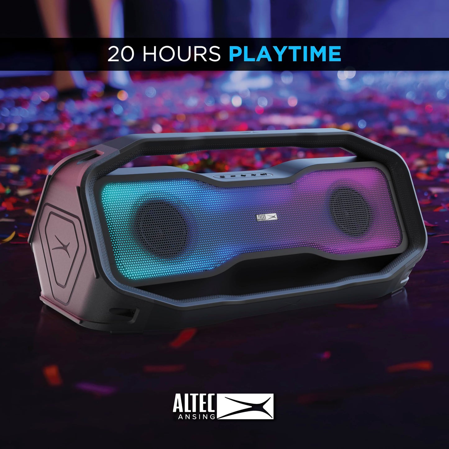 Altec Lansing Rockbox 2.0 Portable Bluetooth Wireless Speakers with Led Lights, IP67 Waterproof and Durable for Outdoor, 20 Hours Battery with App