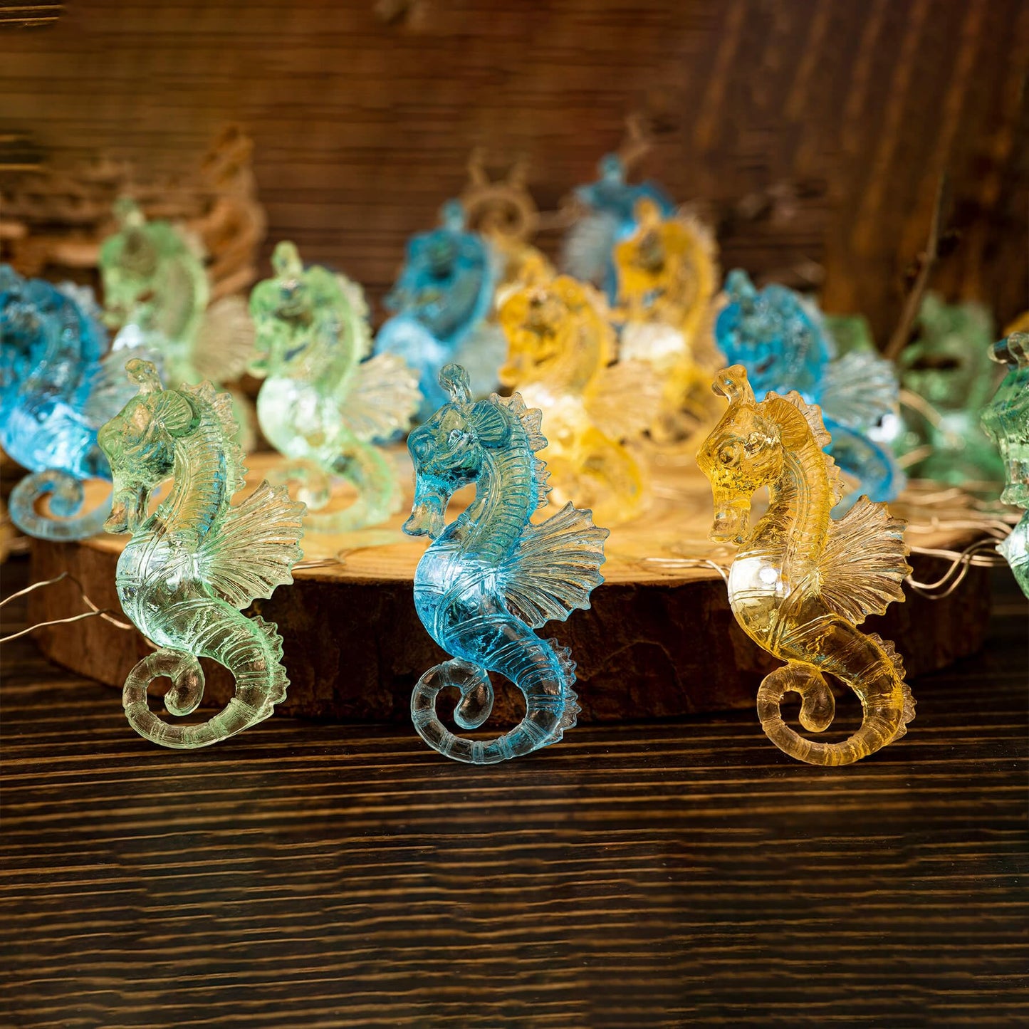 enlaceray Ocean Themed Seahorse Fairy String Lights, 10FT 30 LED Battery Operated Coastal Beach Nautical Decor for Bedroom Bathroom Patio Summer Party