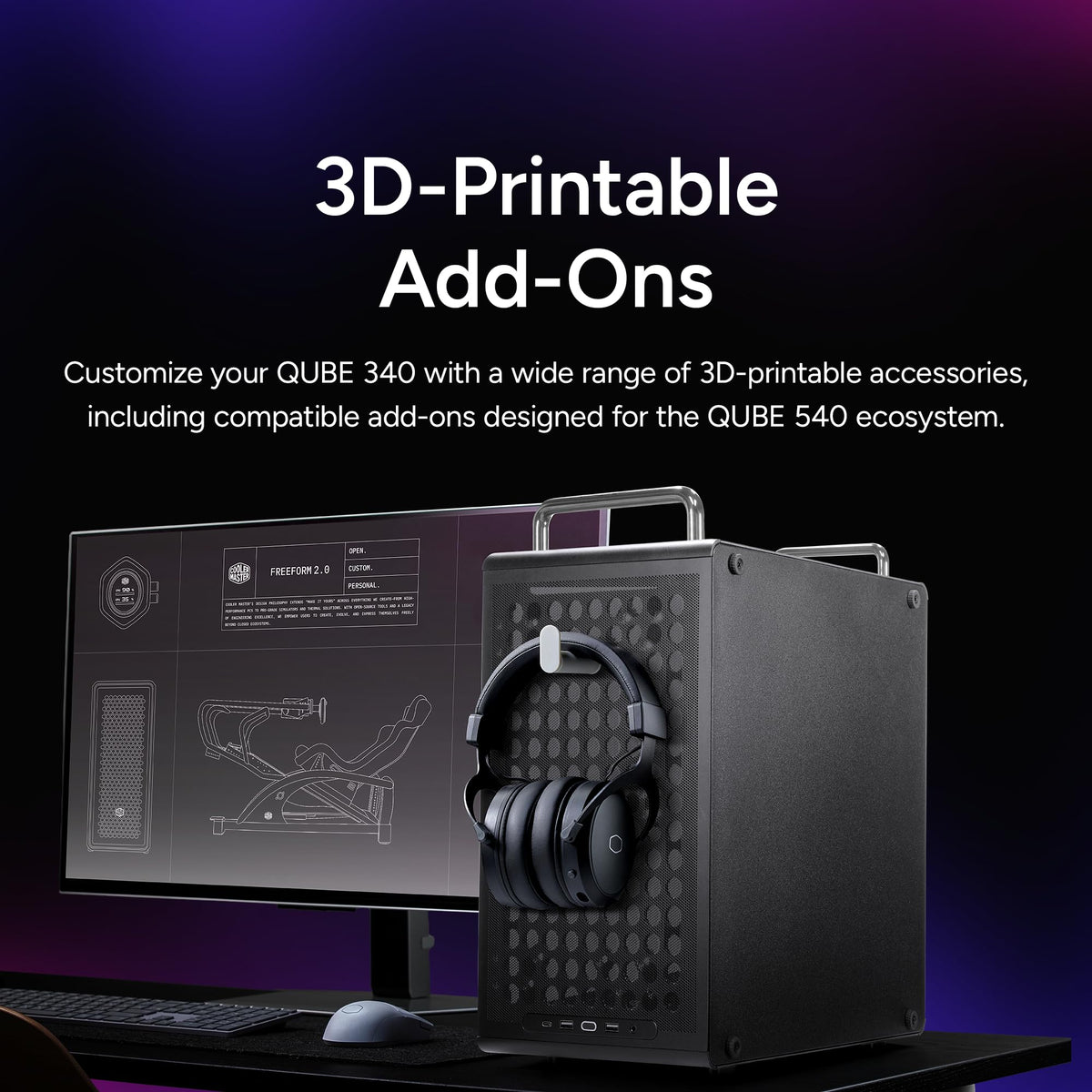 Cooler Master QUBE 340 Micro-ATX PC Case, High Airflow, Tempered Glass