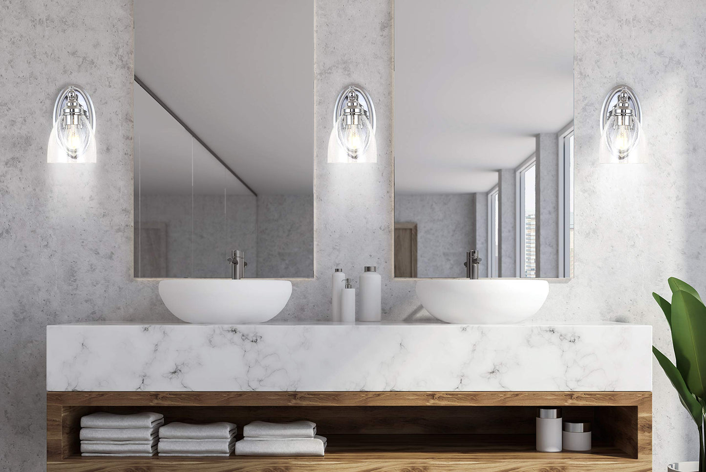 JONATHAN Y 5.5" Chrome LED Vanity Light Wall Sconce, Hardwired for Bathroom, Clear Seeded Glass Shade, Dimmable Mirror Hallway Lighting, LED Bulb