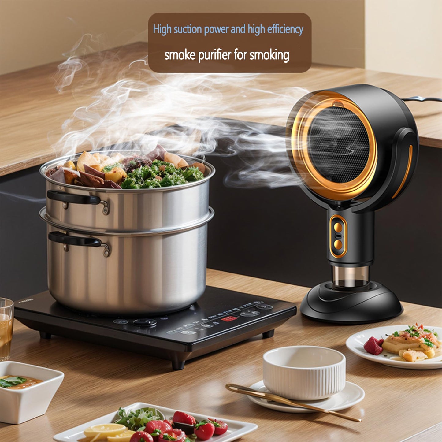 PuffHide Purifier for Smoking Indoors, Portable USB Rechargeable Adjustable, Detachable Smoke Fan for BBQ, Hot Pot, Indoor Grill & Kitchen Cooking