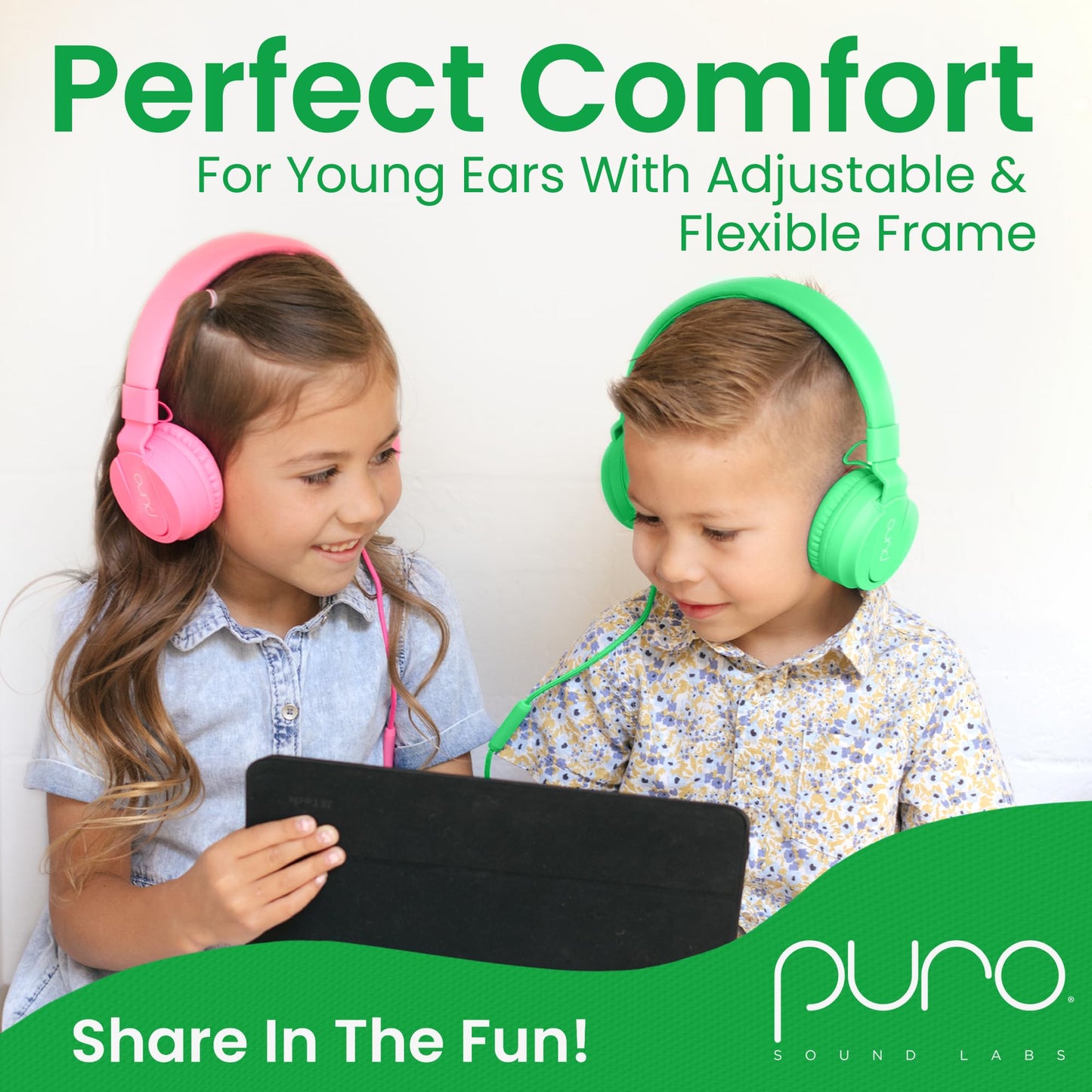 Puro Sound Labs - Kids Headphones, Volume-Limiting 85dB, PuroBasic, Green