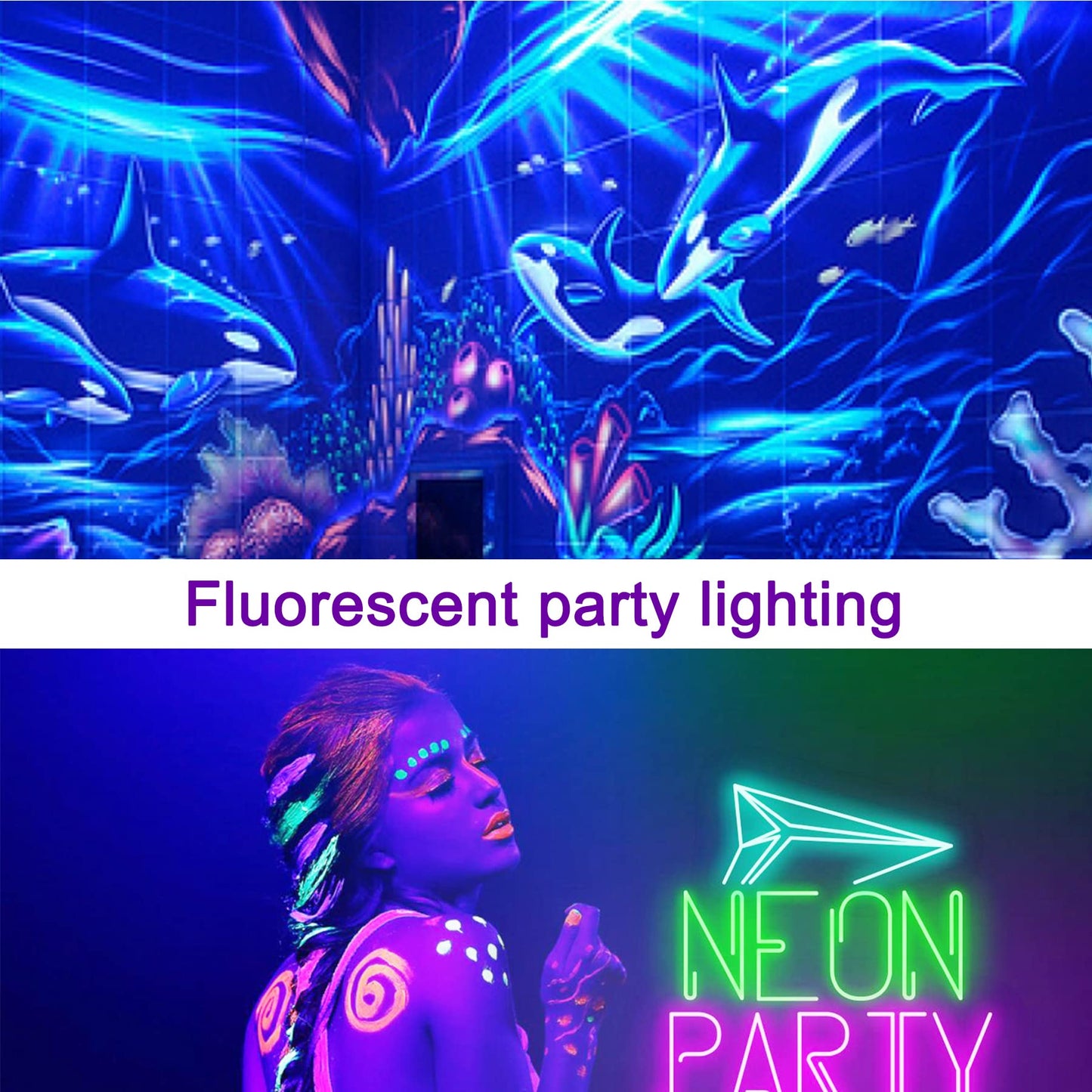 2-Pack Black Light LED Black Light Bars, IP65 Waterproof Black Lights, Glow-in-The-Dark Party Lights for Blacklight Parties, bedrooms, Body Paint
