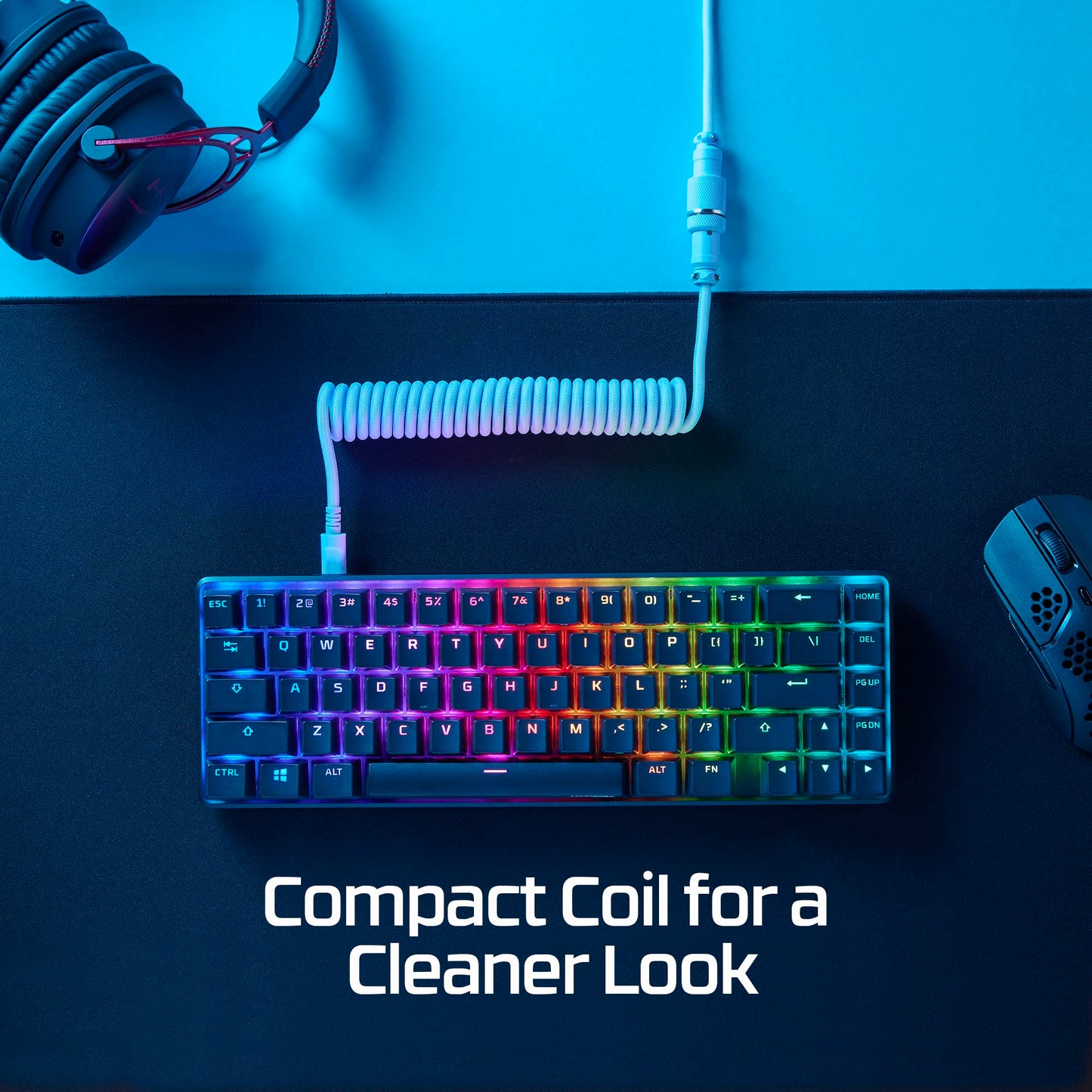 HyperX Coiled Cable - Durable Coiled Cable, Stylish Design, 5-Pin Aviator Connector, USB-C to USB-A - Grey