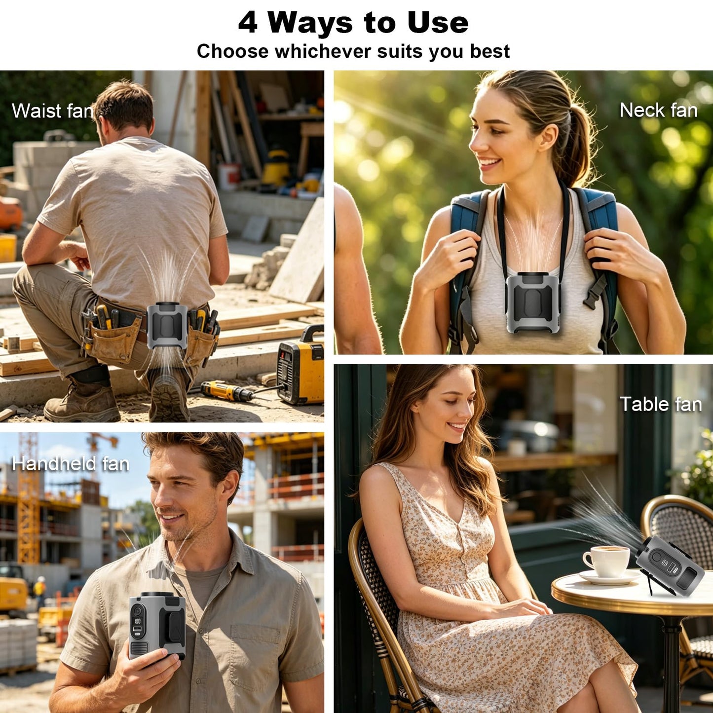AIRTALLY 10000mAh Portable Waist Fan Clip on, Personal Belt Fan with Light