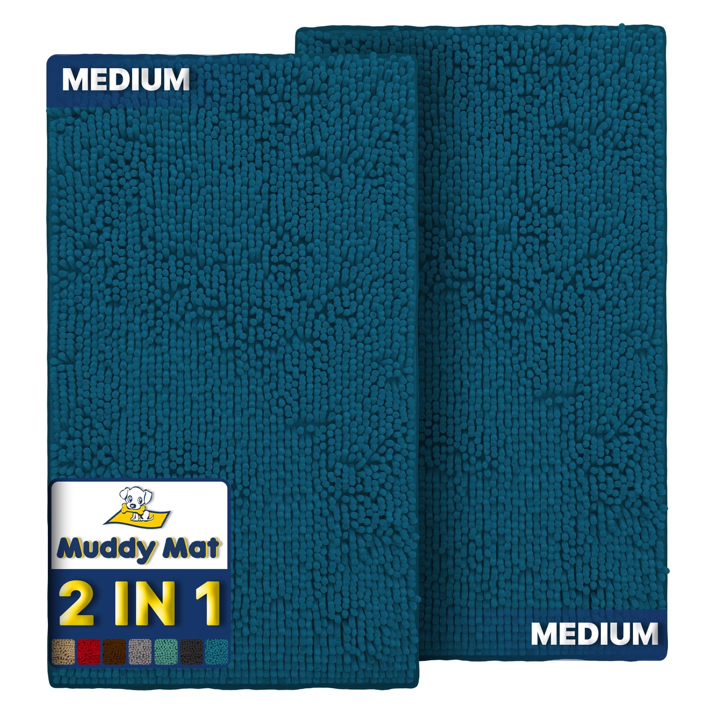 Muddy Mat® 2-Piece Atlantic Blue Medium 30"X19" AS-SEEN-ON-TV Highly Absorbent Microfiber Door Mat, Bath Mat and Pet Rug, Non Slip Thick Washable…