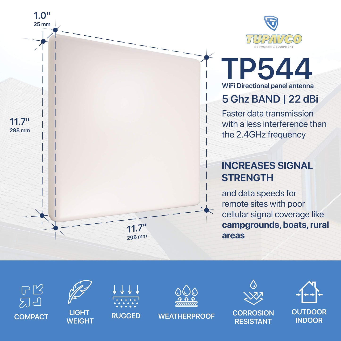 Tupavco TP544 WiFi Panel Antenna (5GHz) (22dBi) Outdoor Directional (4900-5850 MHz) Wireless Network Signal (Pole Mast Mount) Weatherproof High-Gain