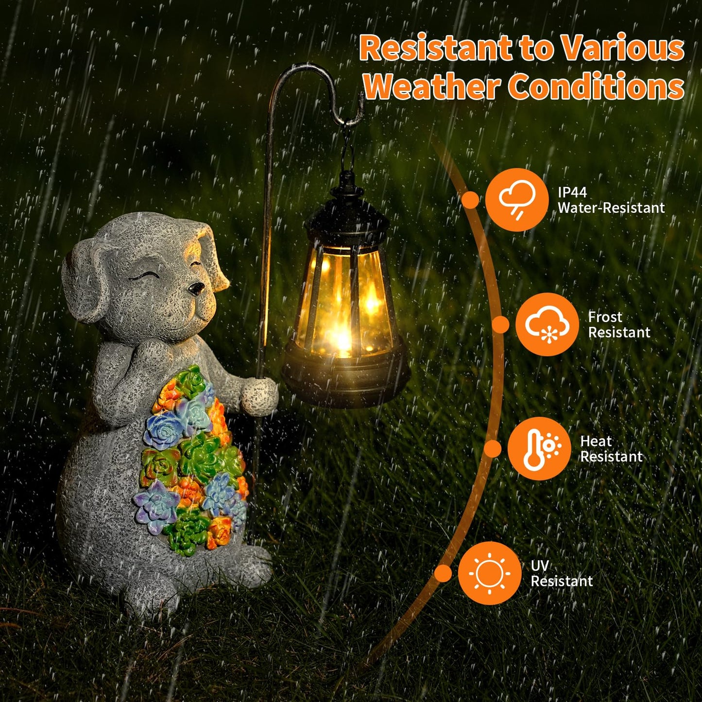 Solar Dog Garden Statue with Lantern - Waterproof Resin Outdoor Decor for Yard, Lawn, Flower Bed, Backyard, Front Yard, Patio, Balcony - Gift for Dog
