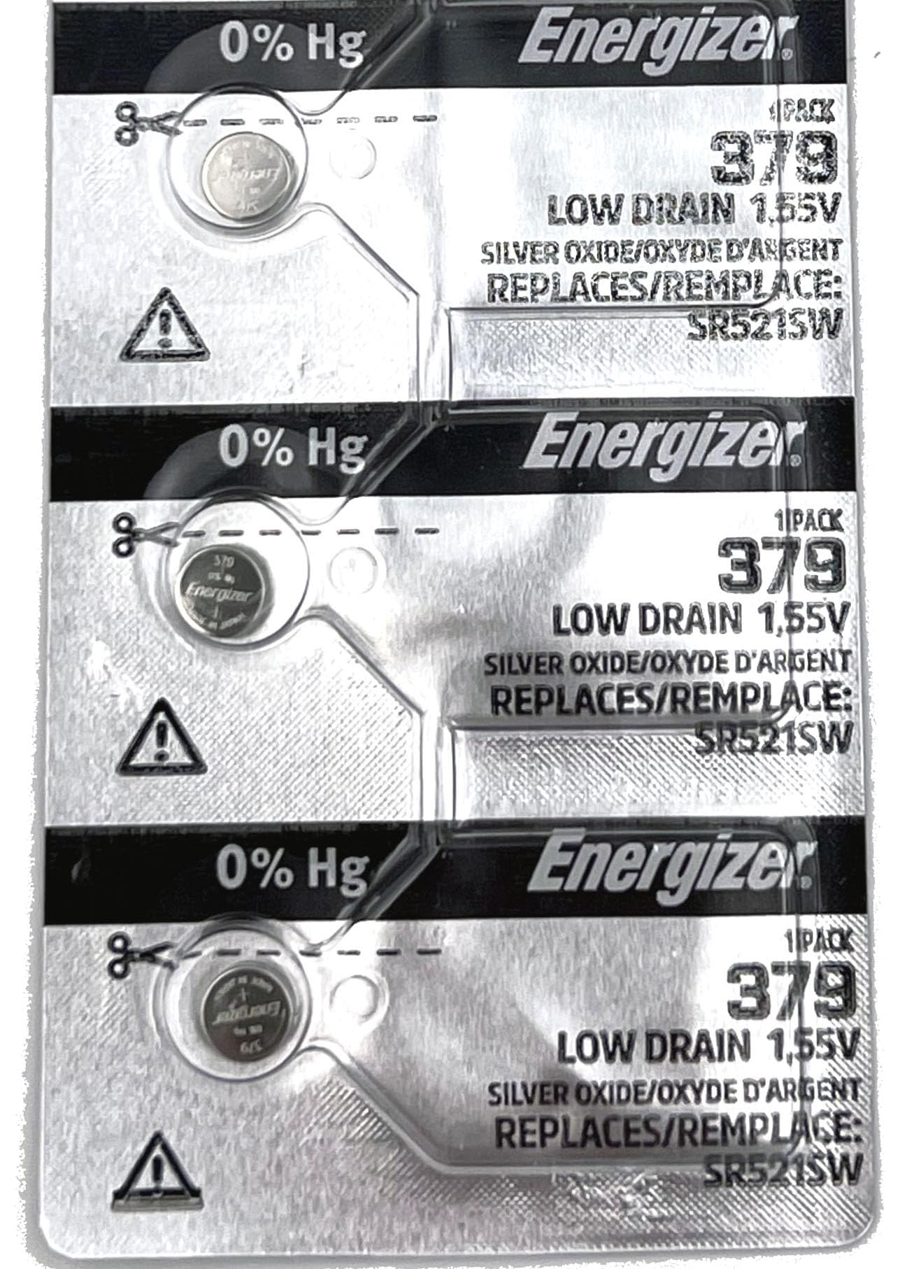 Energizer 3 Single 379 SR521SW Silver Oxide Low Drain 1.55V Coin Cell Batteries