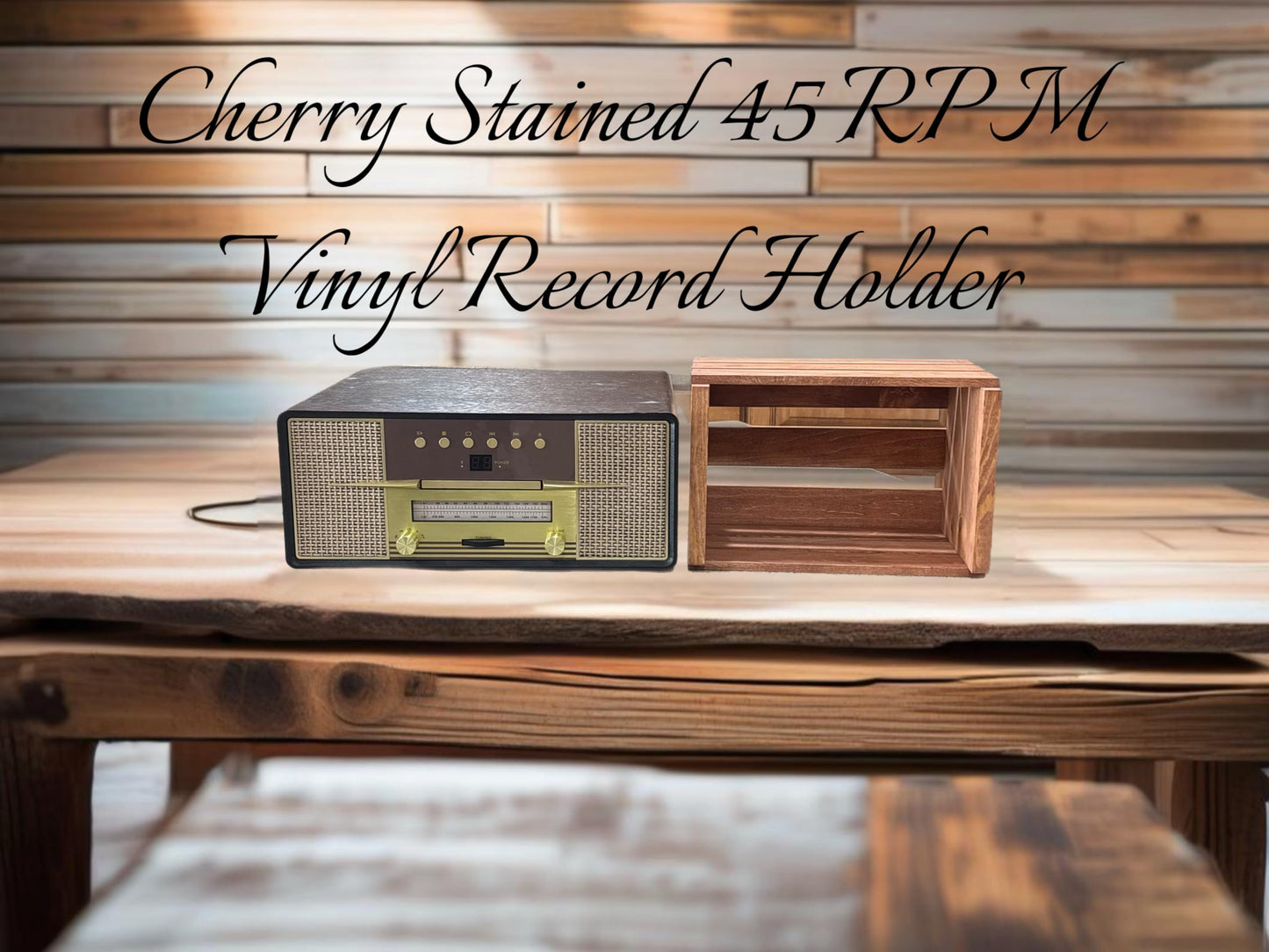 Darla'Studio 66 Cherry Stained 45 RPM Record Holder Wood Crate