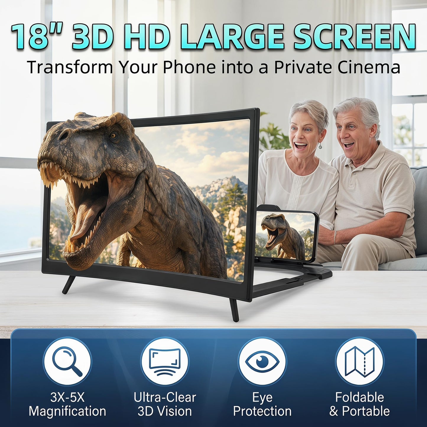 12" Screen Magnifier for Smartphone,3D HD Screen Expanders for Movies, Videos,and Gaming,Screen Magnifier with Adjustable Angle Design Amplifier