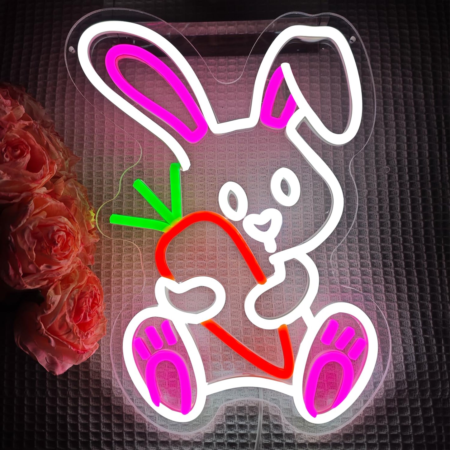 Easter Neon Sign for Wall Decor Bunny Neon Light Carrot Led Sign Carrot Rabbit Neon Neon Light Up Sign for Party Wall Decoration Home Room Children'S