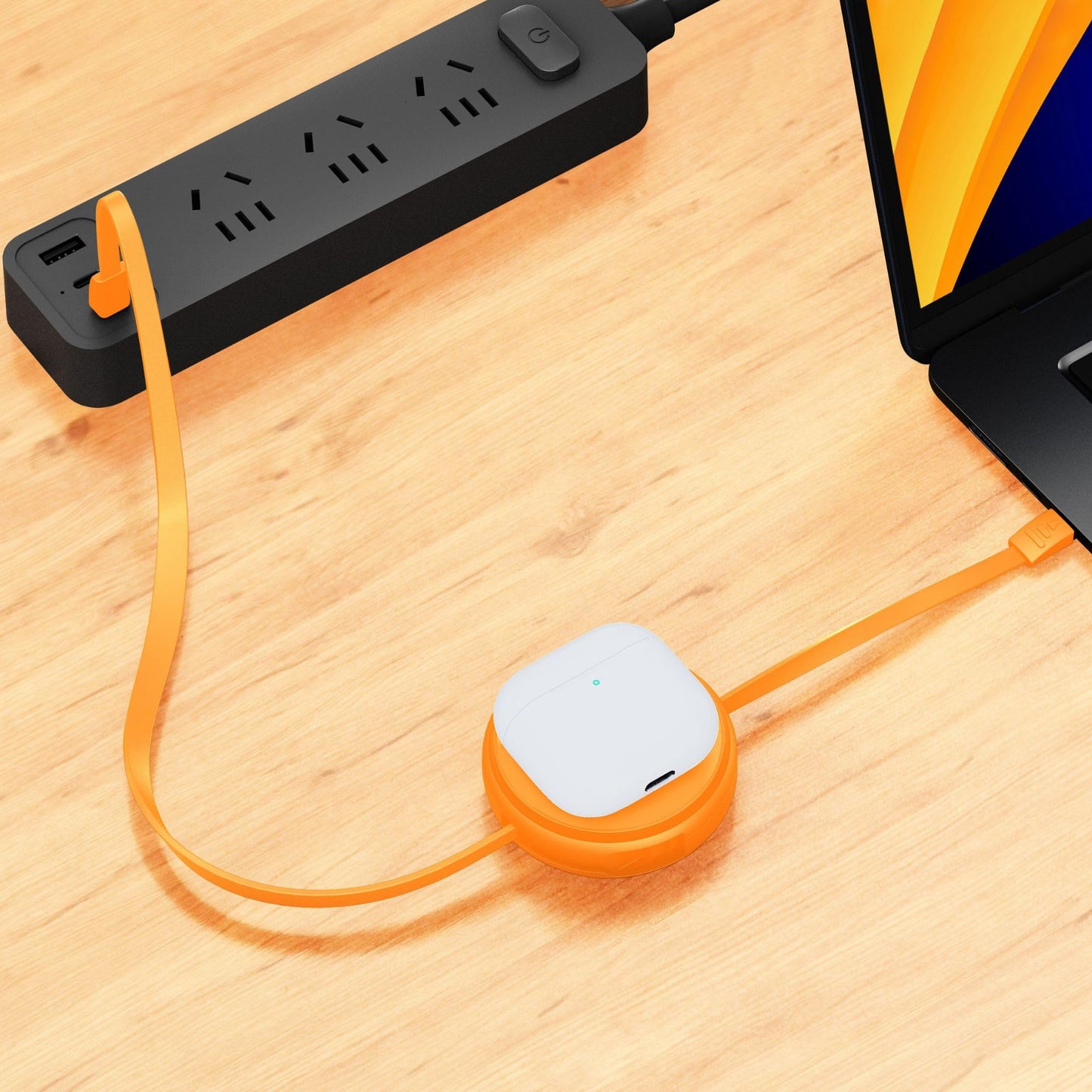 2-in-1 Retractable Cable with Wireless Charger-Orange