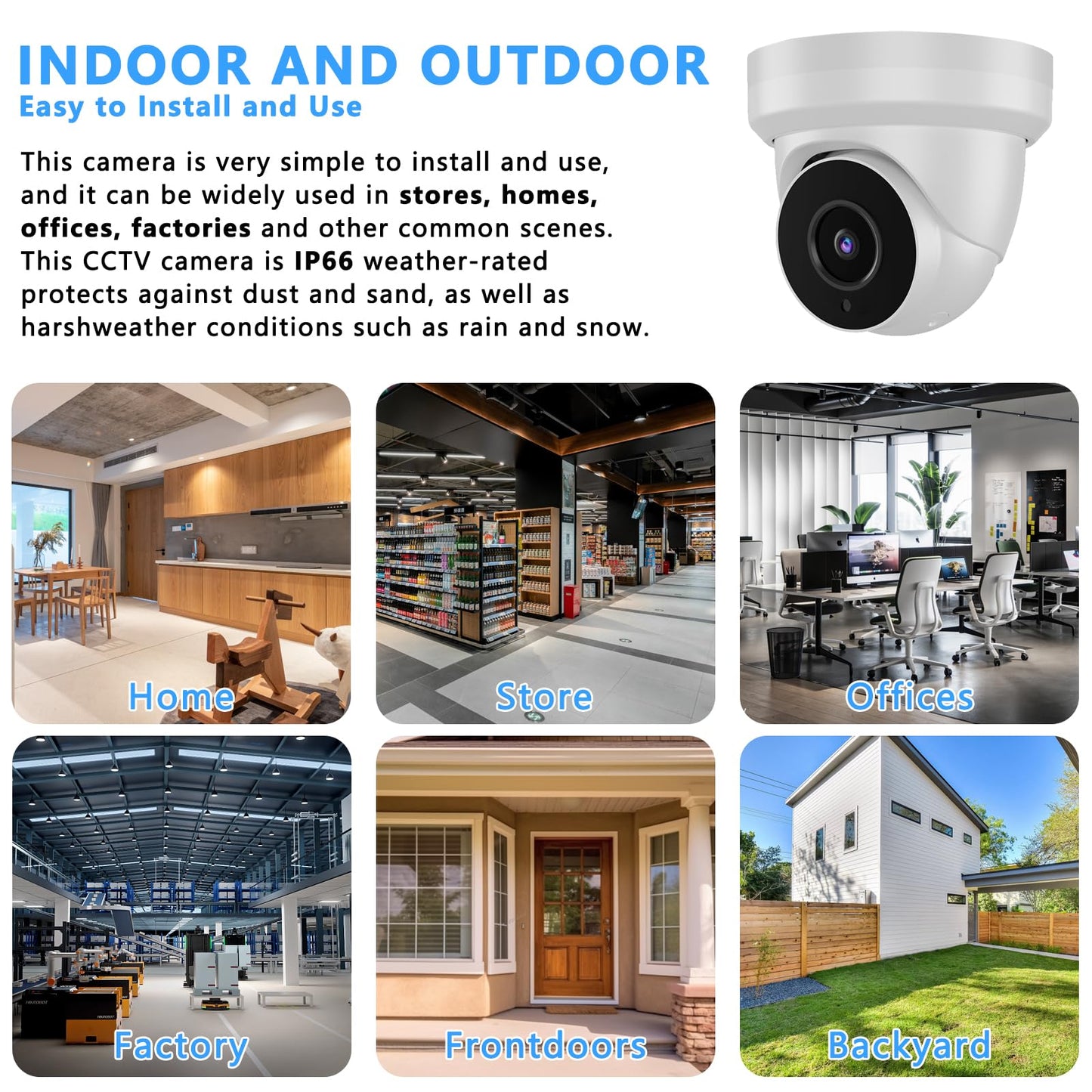 Tennoz 5MP Security Camera 4-in-1 TVI/CVI/AHD/CVBS 960H Analog CCTV Camera Security Dome Outdoor, 2.8mm Lens, 105° Wide Angle, 98ft Night Vision, IP66