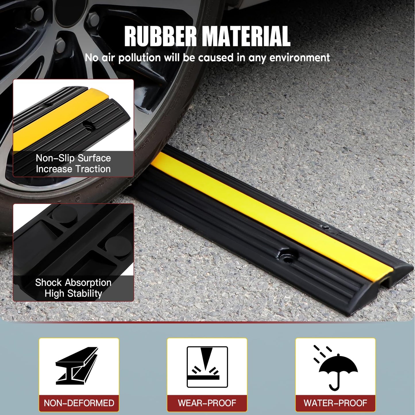 Floor Cord Cover, Heavy Duty 18000 lbs Loading Capacity, PVC Rubber Cord Protector, 4 Pack of 1 Channel Cord Cover Floor, Car Speed Bump, Anti-Slip