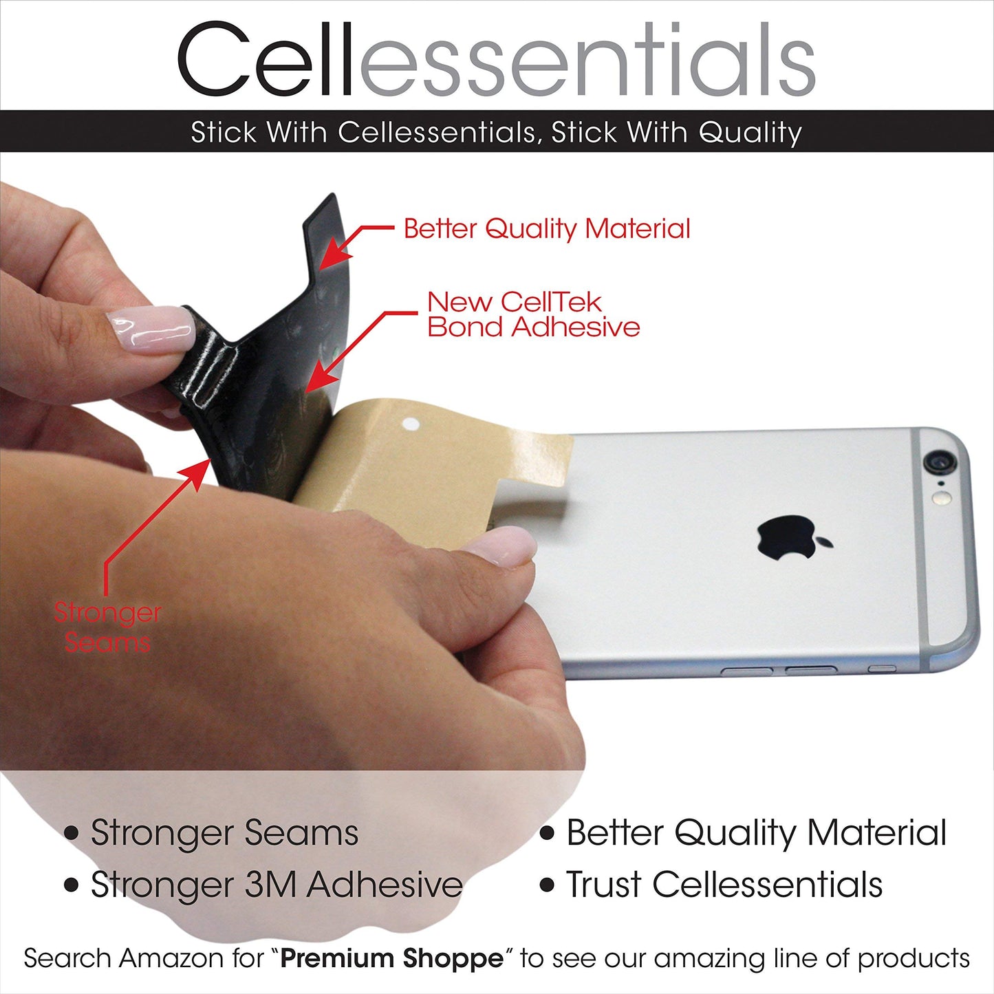 Cellessentials USA Merchant Redesigned Card Holder - Silicone Stick on Cell Phone Wallet with Pocket for Credit Card ID Business Card - iPhone Android