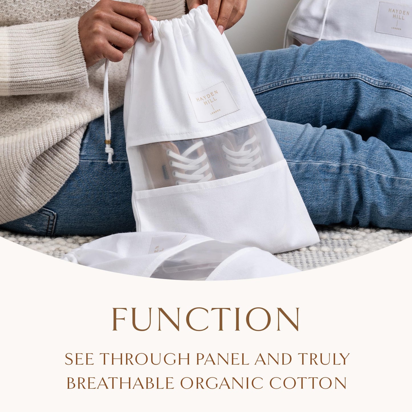 Hayden Hill Luxury Organic Cotton Dust Bags for Handbags – 3 Large 23" Bags for Purses, Shoes & Storage, Carbon Neutral