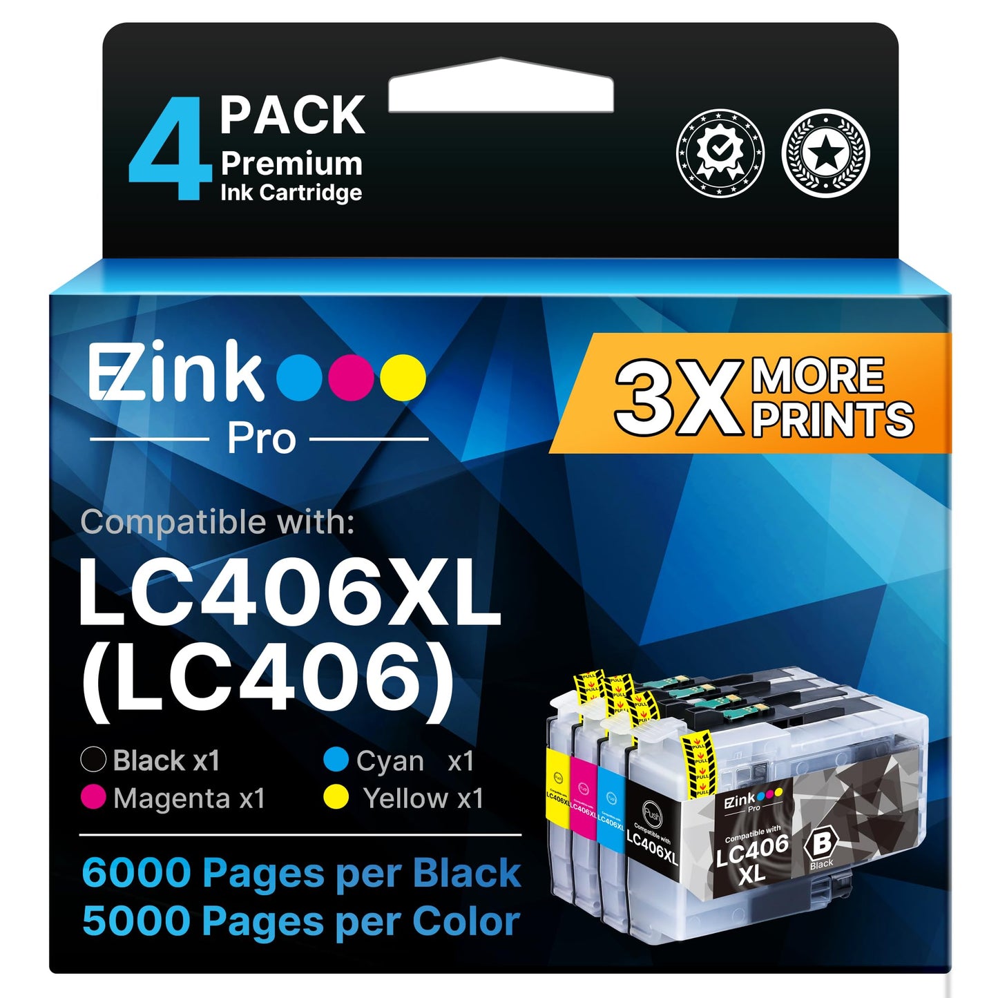 E-Z Ink Pro LC406XL LC406 Ink Cartridges for Brother Printer 4 Pack