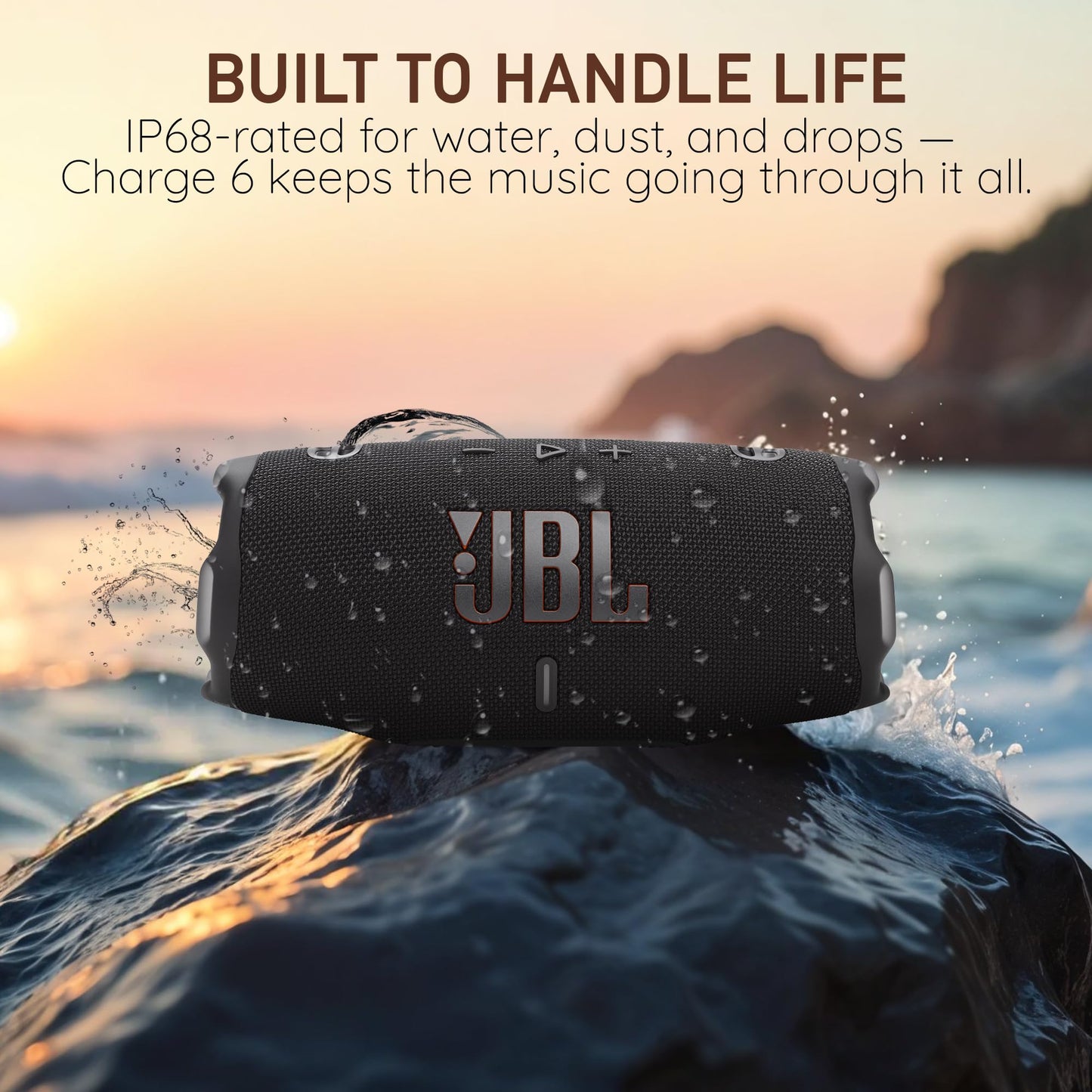JBL Charge 6 Portable Bluetooth Speaker, IP68 Waterproof, Dustproof, Drop-Proof, AI Sound Boost, Built-in Powerbank, Carrying Strap, 28H Battery
