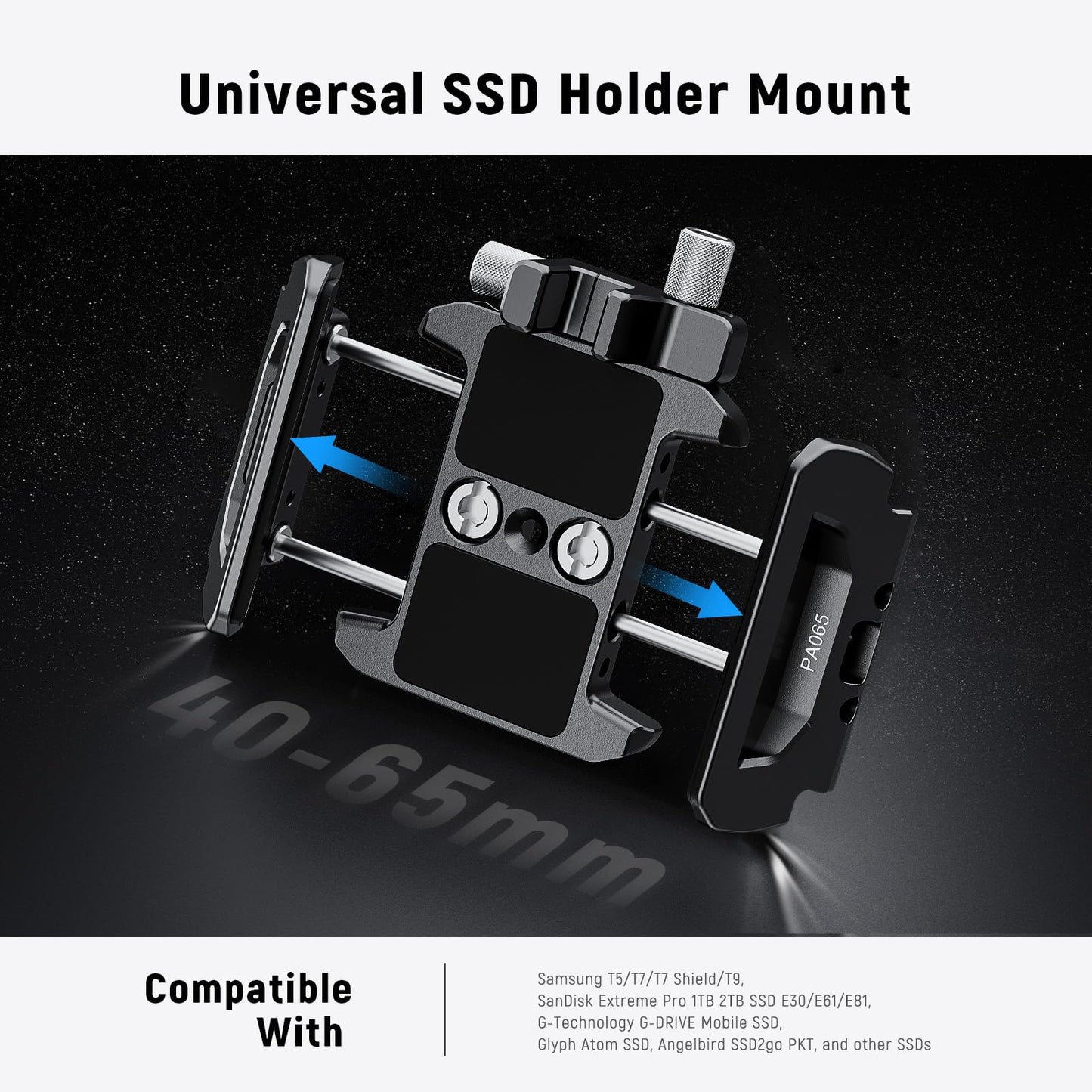 Neewer SSD Holder 40-65mm Quick Release SSD Bracket Mount with Cable Clamp Compatible with SmallRig Phone Cage for 16 Pro Max 15 Pro Max Samsung S24