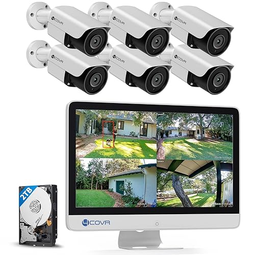 4COVR PoE Security Camera System with Monitor, AI Human/Vehicle Detection, 8CH 8MP NVR with Monitor Pre-Installed 2TB HDD, 6Pcs 5MP Wired Bullet IP