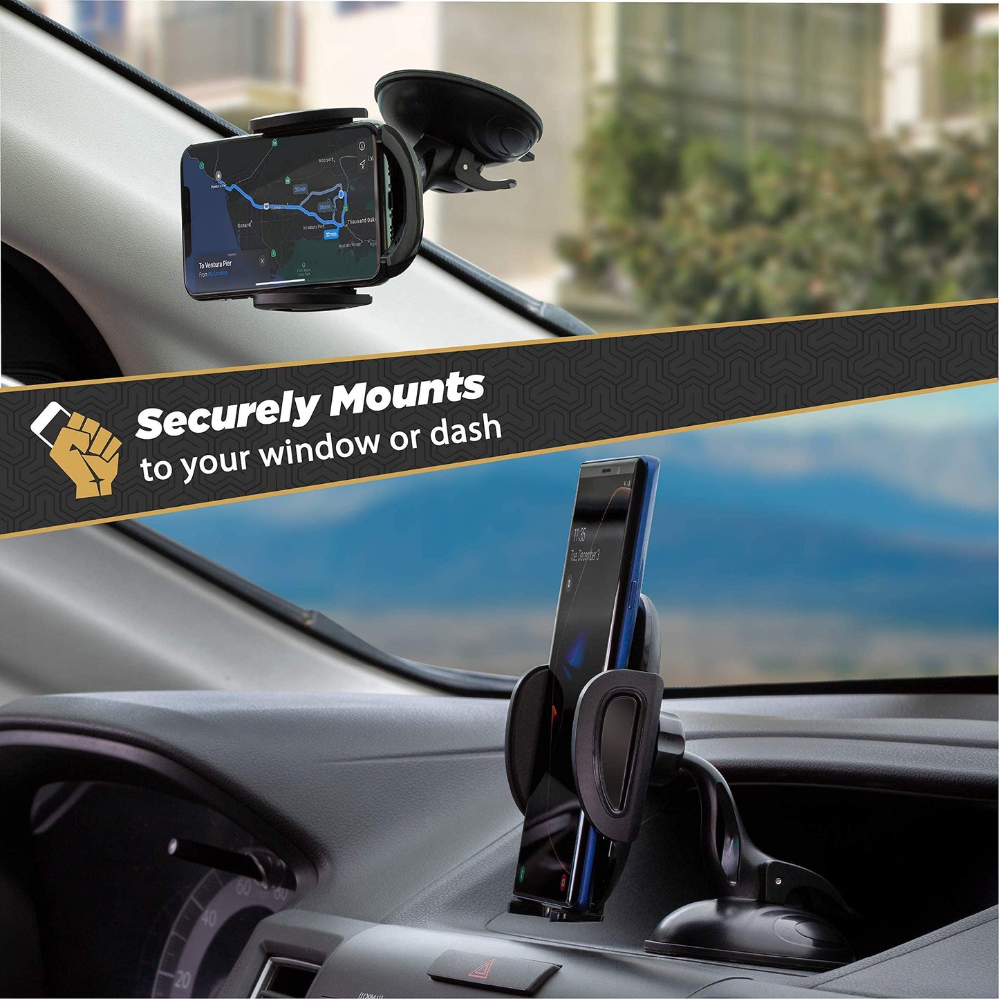 Scosche SUHWD-XCES0 Select Window/Dash Mount Phone Holder Cradle for Car or Truck - Universal Hands-Free Mount for Car Window or Dashboard - Vehicle