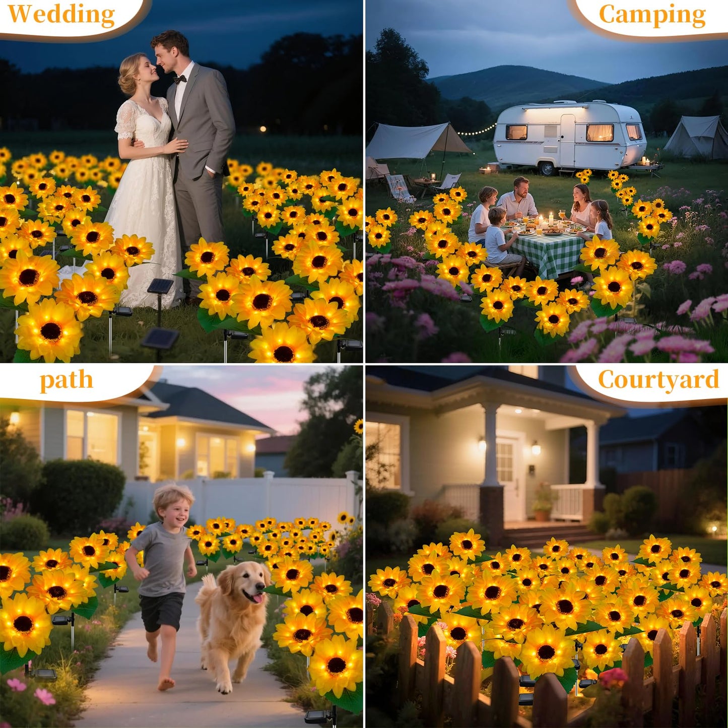 MMHF Outdoor Solar Garden Stake Lights,Upgraded LED Solar Powered Light with 3 Sunflower, Waterproof Solar Decorative Lights for Garden, Patio