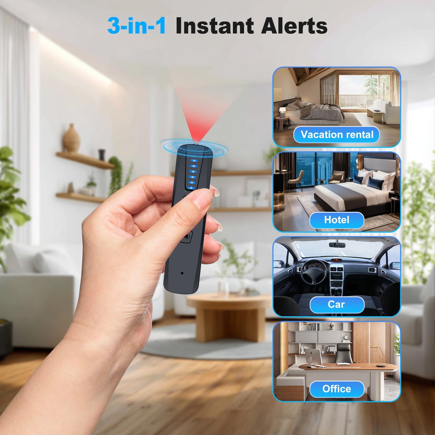 ZHENHAN Hidden Camera & Bug Detector - Portable Anti-Spy Device for GPS Trackers, Wireless Bugs | Travel, Home, Office Security (Black)