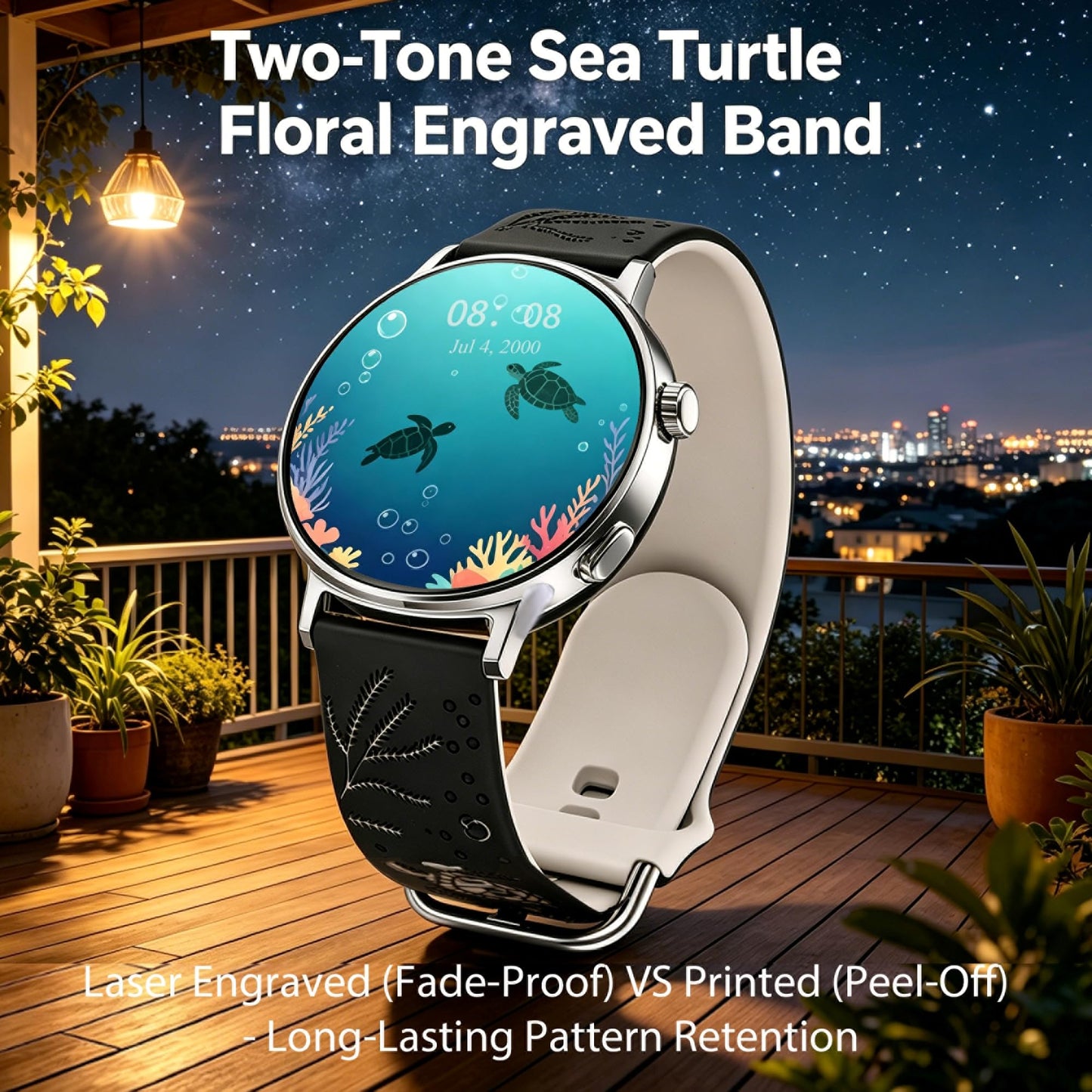 HMFCBFSS Engraved Seaturtle Soft Band for Samsung Galaxy Watch 9/8-44/40mm